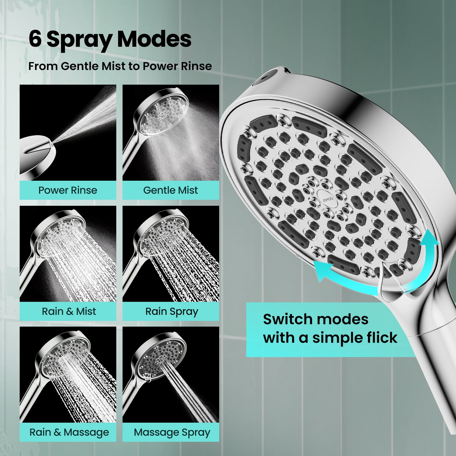 JOMOO Handheld Shower Head with 6 Spray Settings, High Pressure Filtered Showerhead for Hard Water, 6 in Head with 71 in Stainless Steel Hose (Chrome) up4ty