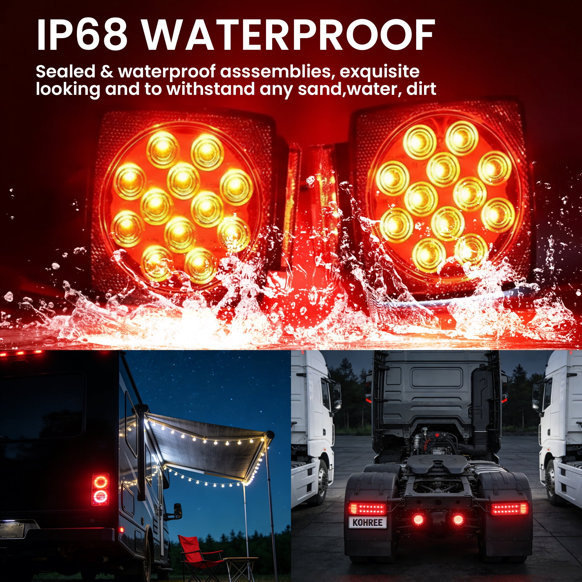DAYBETTER 12V LED Trailer Light Kit, Submersible Waterproof Tail Lights for Boat RV Truck (Red, 25 ft Harness) movis
