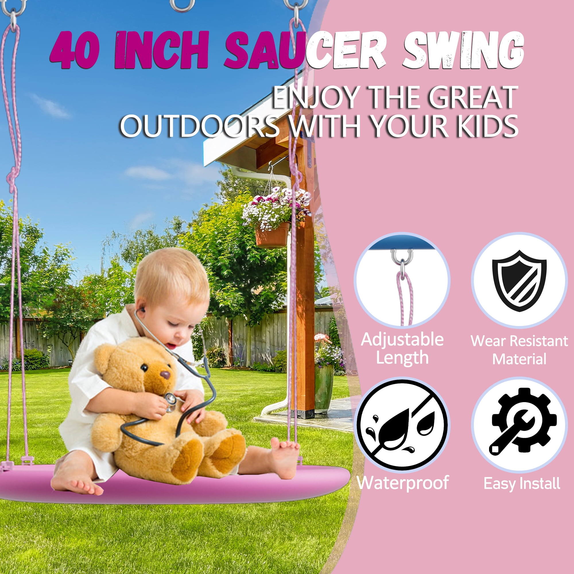 Shengchao Trade Kids Outdoor Metal Swing Set with Slide and Basketball Hoop (Pink, 440 lb) ds88a