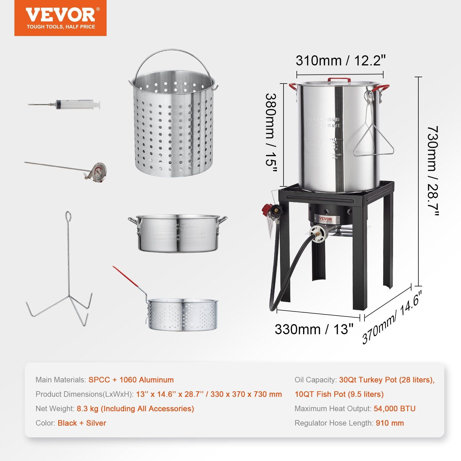 Generic Thanksgiving Turkey Deep Fryer Kit, 30-Qt Pot & 54K BTU Gas Burner, with Fish Basket & Poultry Rack (30-Qt) 50hdb