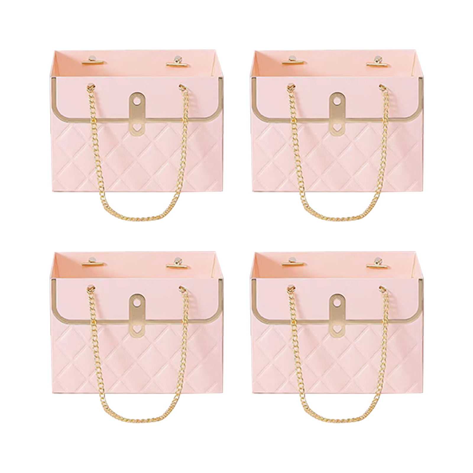 Darzheoy Flower Bouquet Gift Box with Metal Chain Handle, Decorative Florist Storage Bag for Weddings and Parties (Pink, 4 Pack) hdlmo