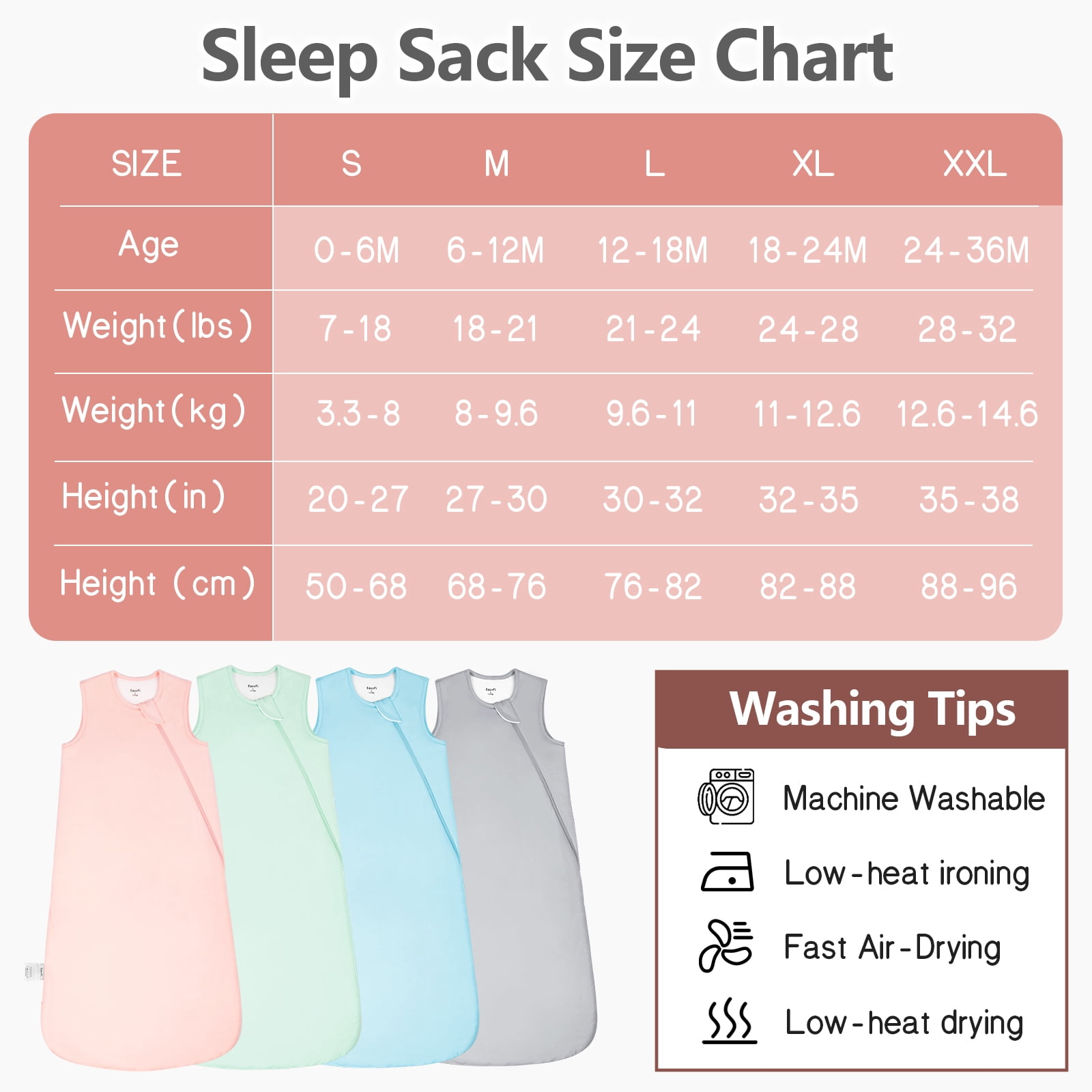 Easyfi Baby Sleep Sack 0.5 Tog Wearable Blanket (Pink, 0-6 Months) 4sbhb
