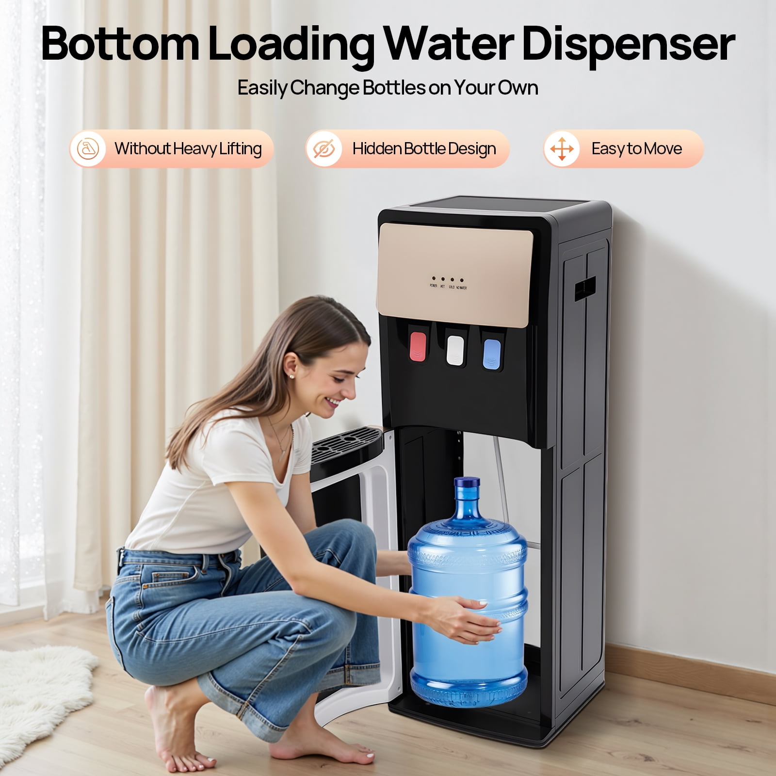 ChicHomey Bottom Loading Water Dispenser, Electric Water Cooler with 3 Temperature Settings (Champaign Gold) w01ly