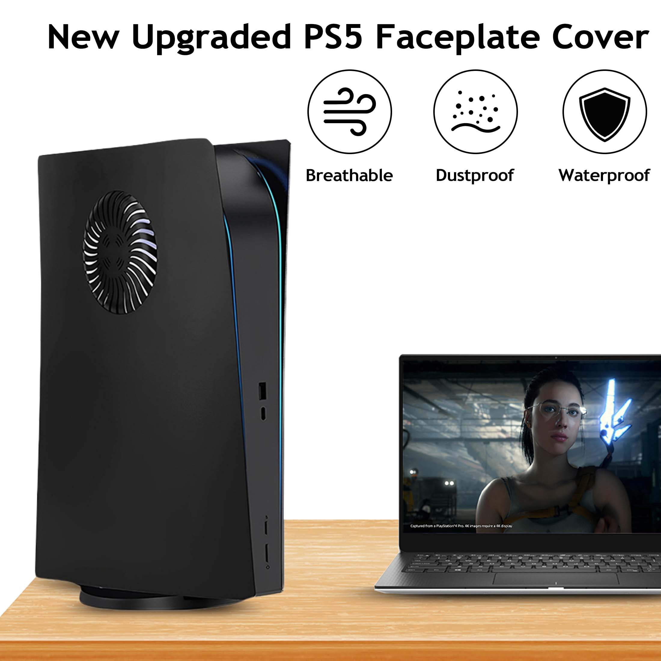 SIXGOLDHUA PS5 Digital Edition Faceplate Cover with Cooling Vents and Dust Filter (Black, 1 Set) j8j1m