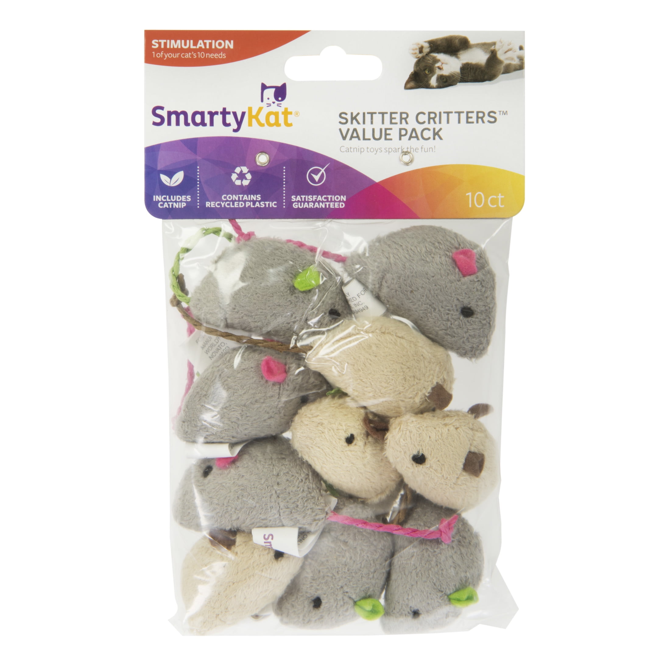 SmartyKat Skitter Critters Catnip Mice Cat Toys (Multi-Color, 10 Count) yms0z