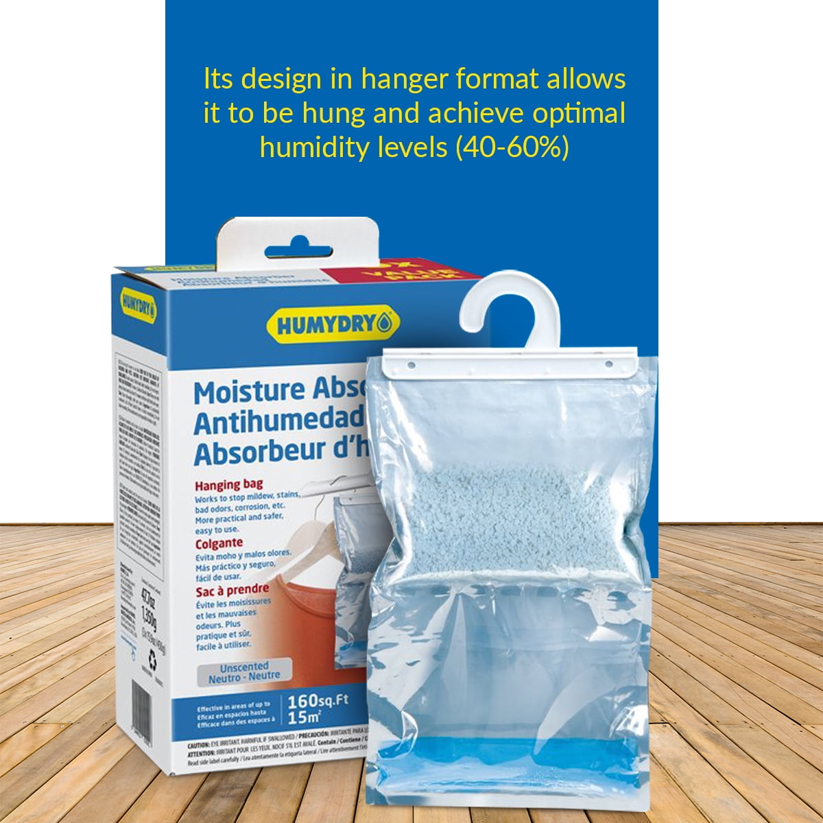Humydry Moisture Absorber Hanging Bags, Odor Eliminator for Closets, Unscented (2 Pack of 3, 15.9 oz each) 17toa