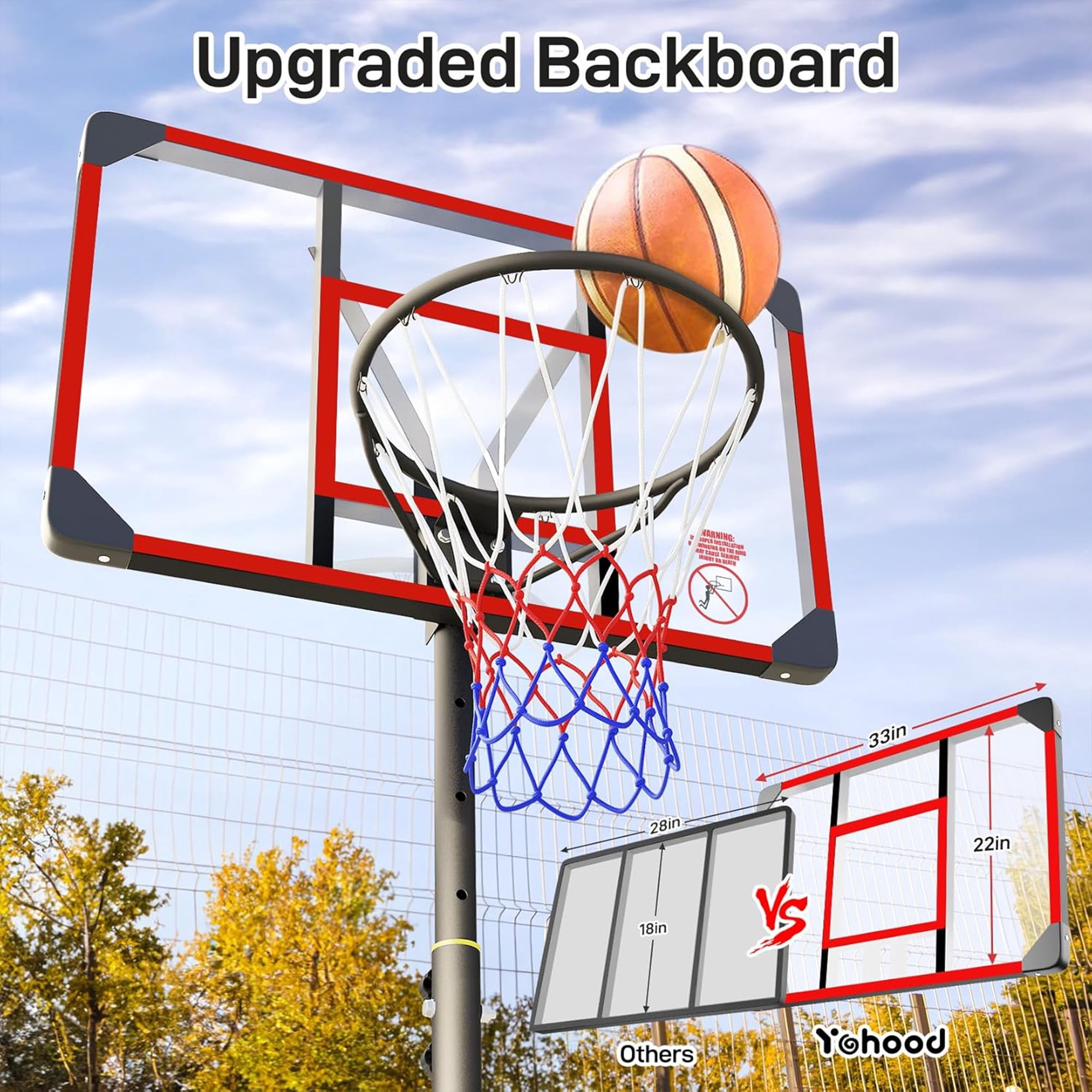 Toremore Portable Basketball Hoop System (Red, 33 in Backboard) Adjustable Height Outdoor Goal for Kids and Youth j0xoe