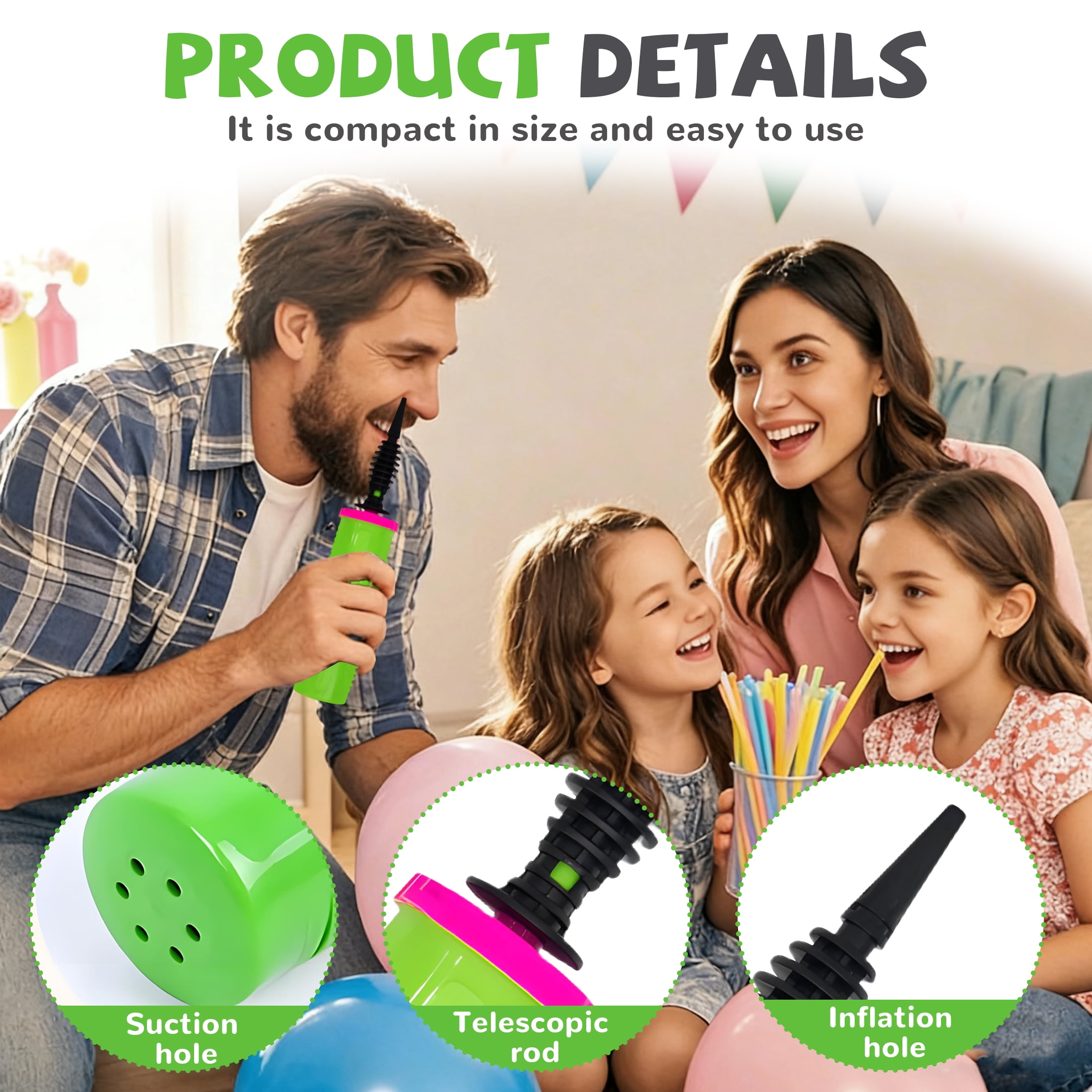BESTSKY Manual Balloon Pump Dual-Action Hand Inflator for Party Decorations (Green, 12.4 in) pplh2