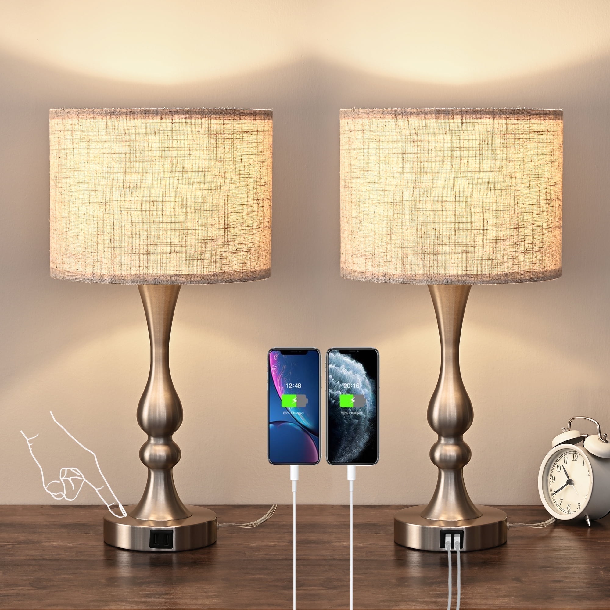 EDISHINE 3-Way Dimmable Table Lamps with USB Charging Ports (Set of 2, 2-Pack) 5fnya