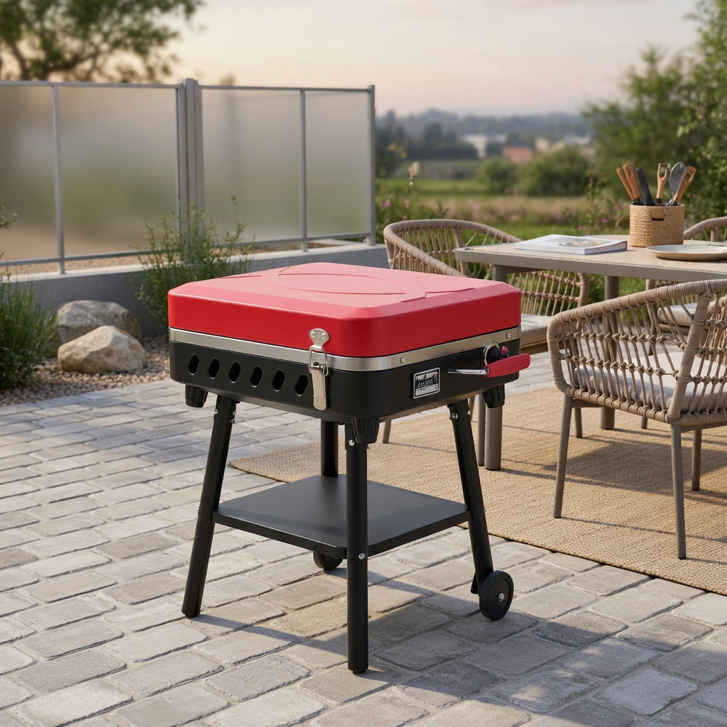 Resenkos 2-in-1 Portable Gas Camping Grill and Stove (Red, 23 in x 11.5 in x 8.5 in) bg87i