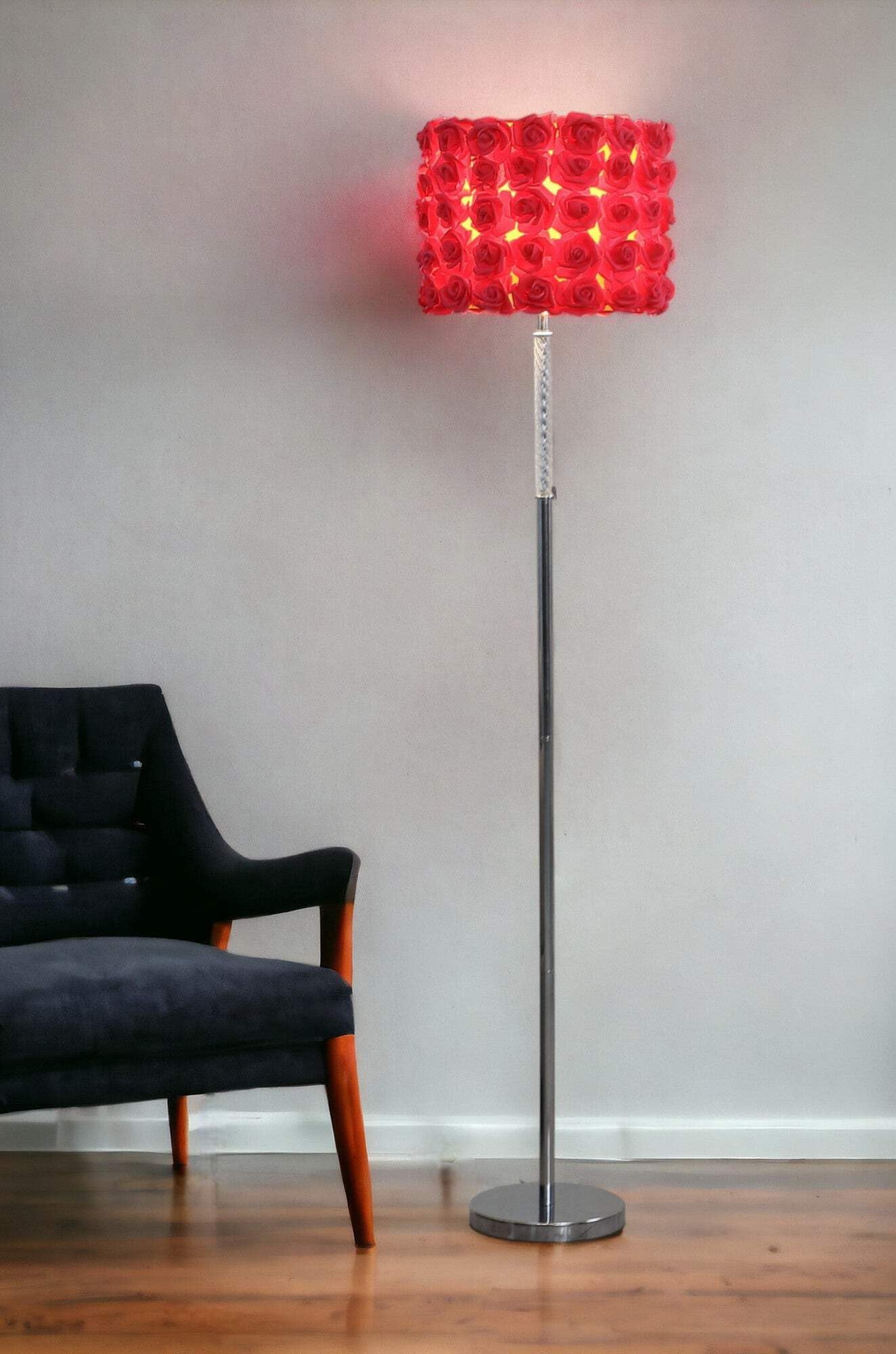 HomeRoots Traditional Steel Floor Lamp with Red Drum Shade (63 in) zqira