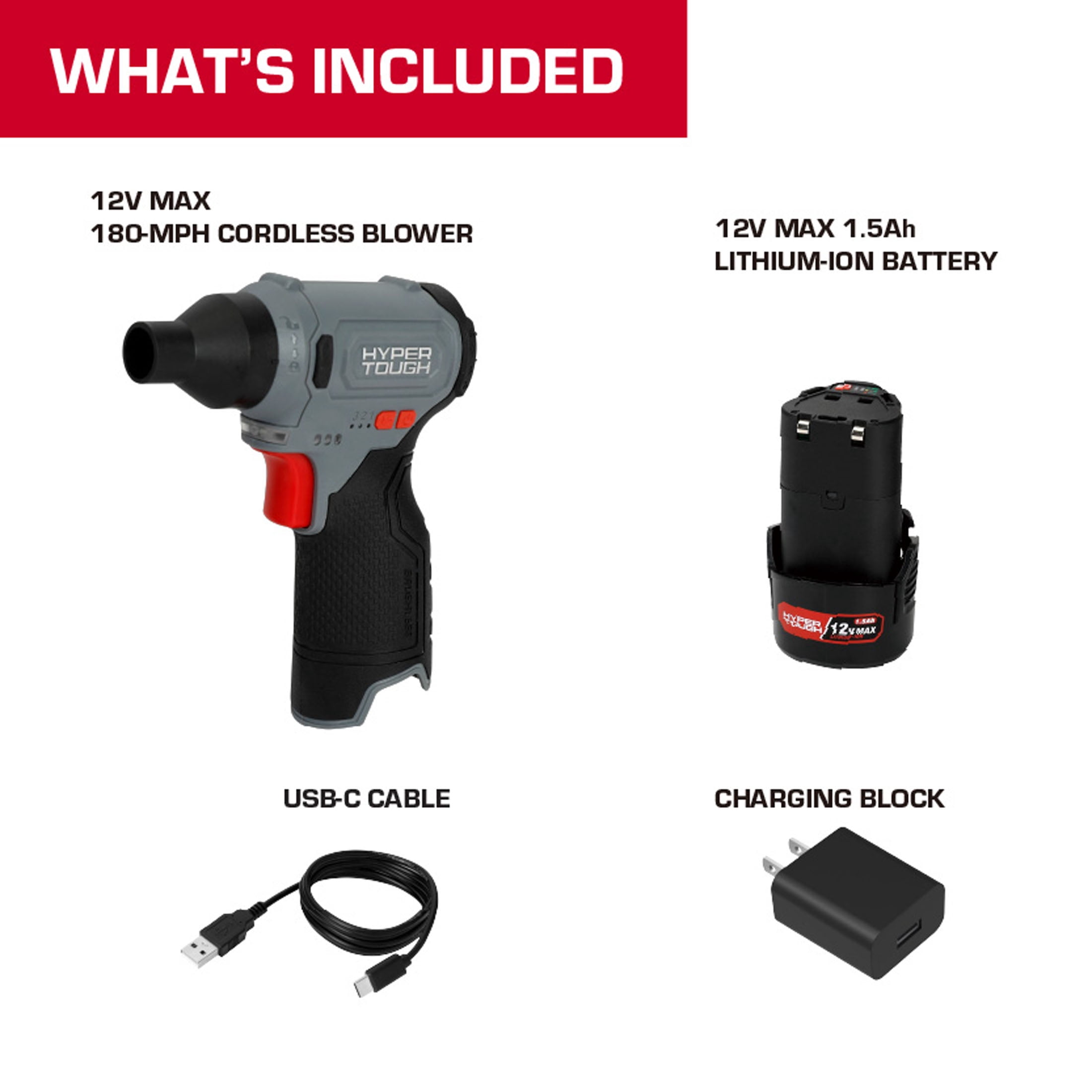 Hyper Tough 12V Cordless Leaf Blower with 180-MPH Airflow and 1.5Ah Lithium-Ion Battery (12V, 1.5Ah) sb54o