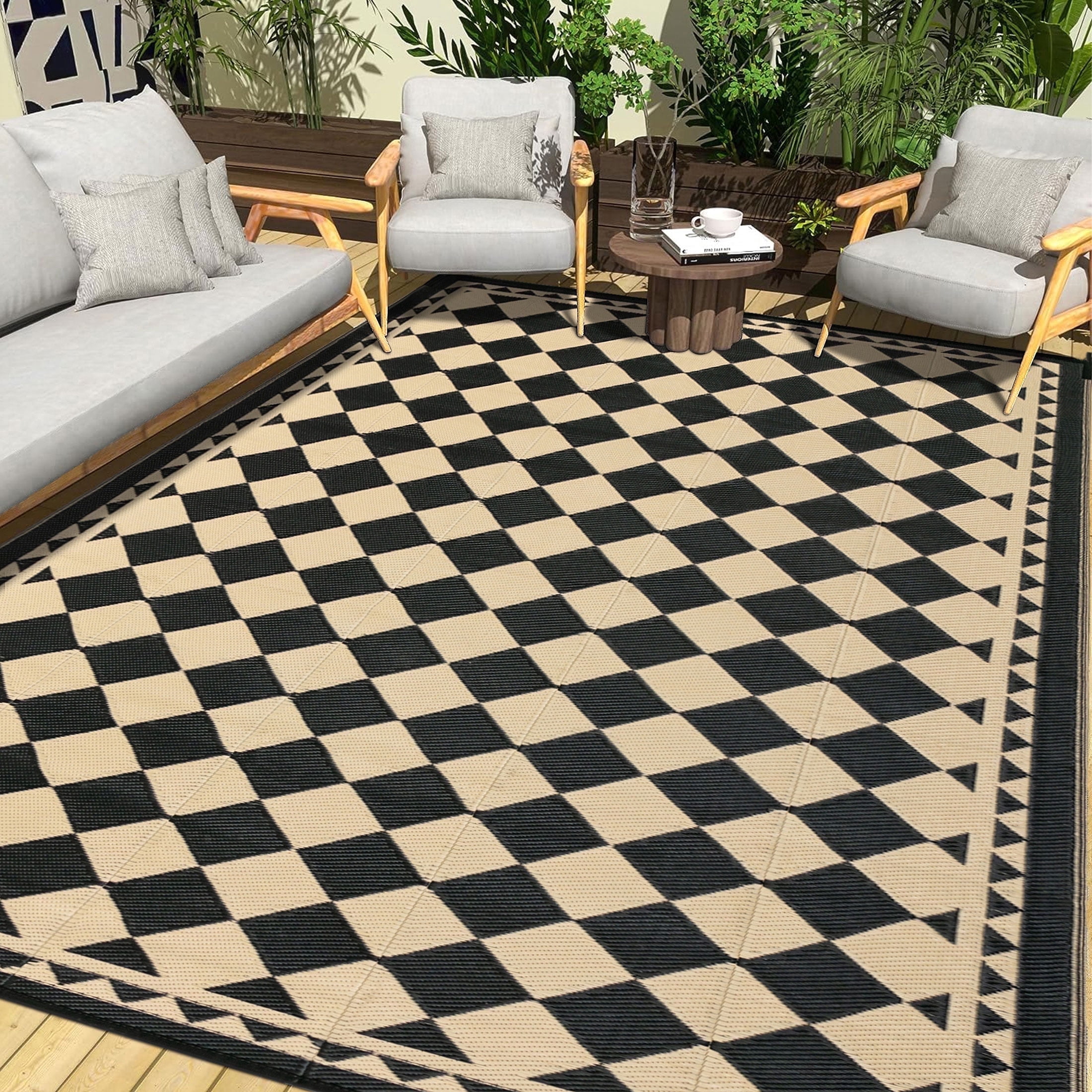 Berthmeer Plastic Outdoor Rug Waterproof Patio and RV Area Carpet (5 ft x 8 ft) op9m7