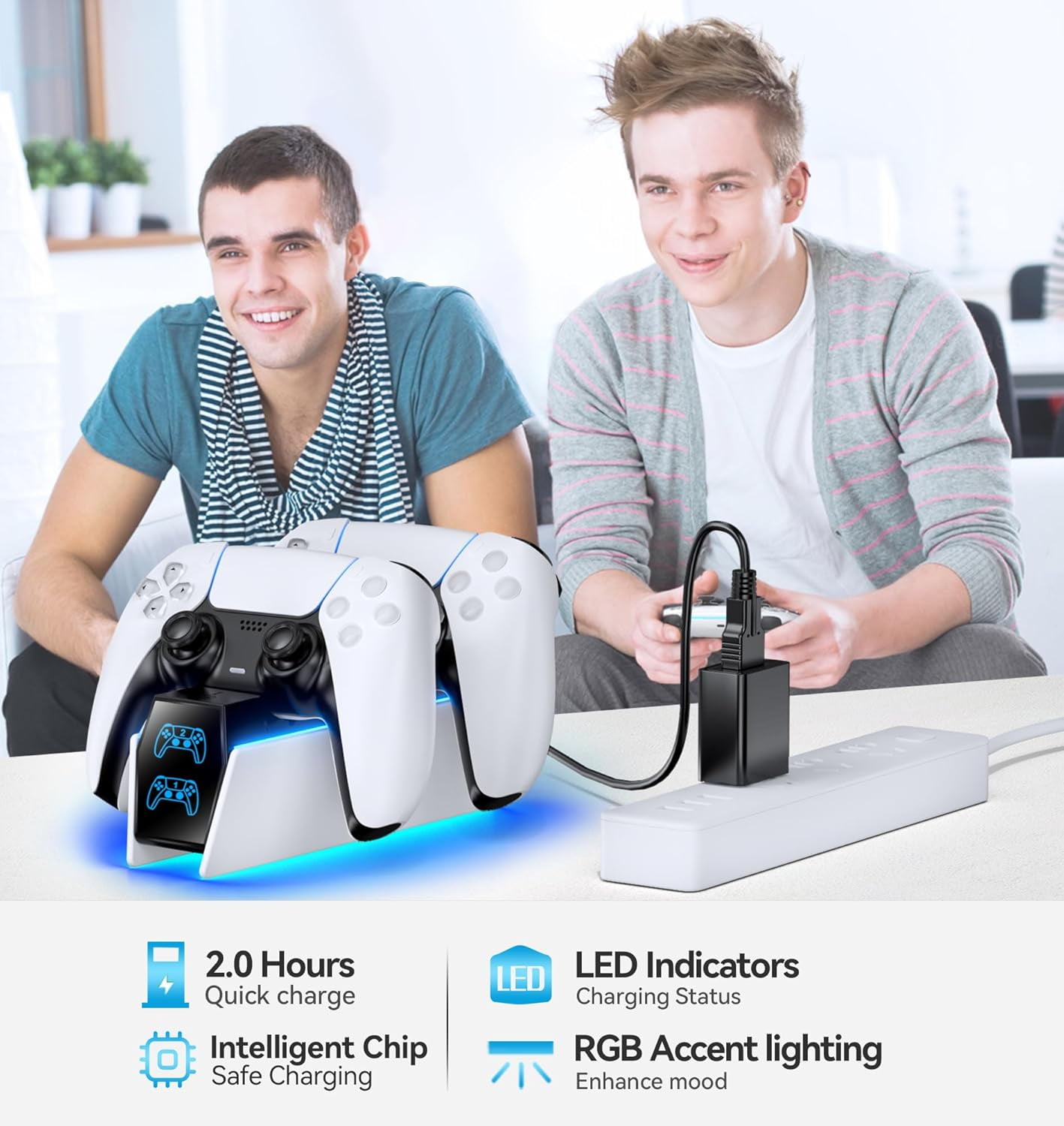 Kytok PS5 Controller Charging Station Dual Dock with Fast AC Adapter (White, 1 Pack) 9b8fq