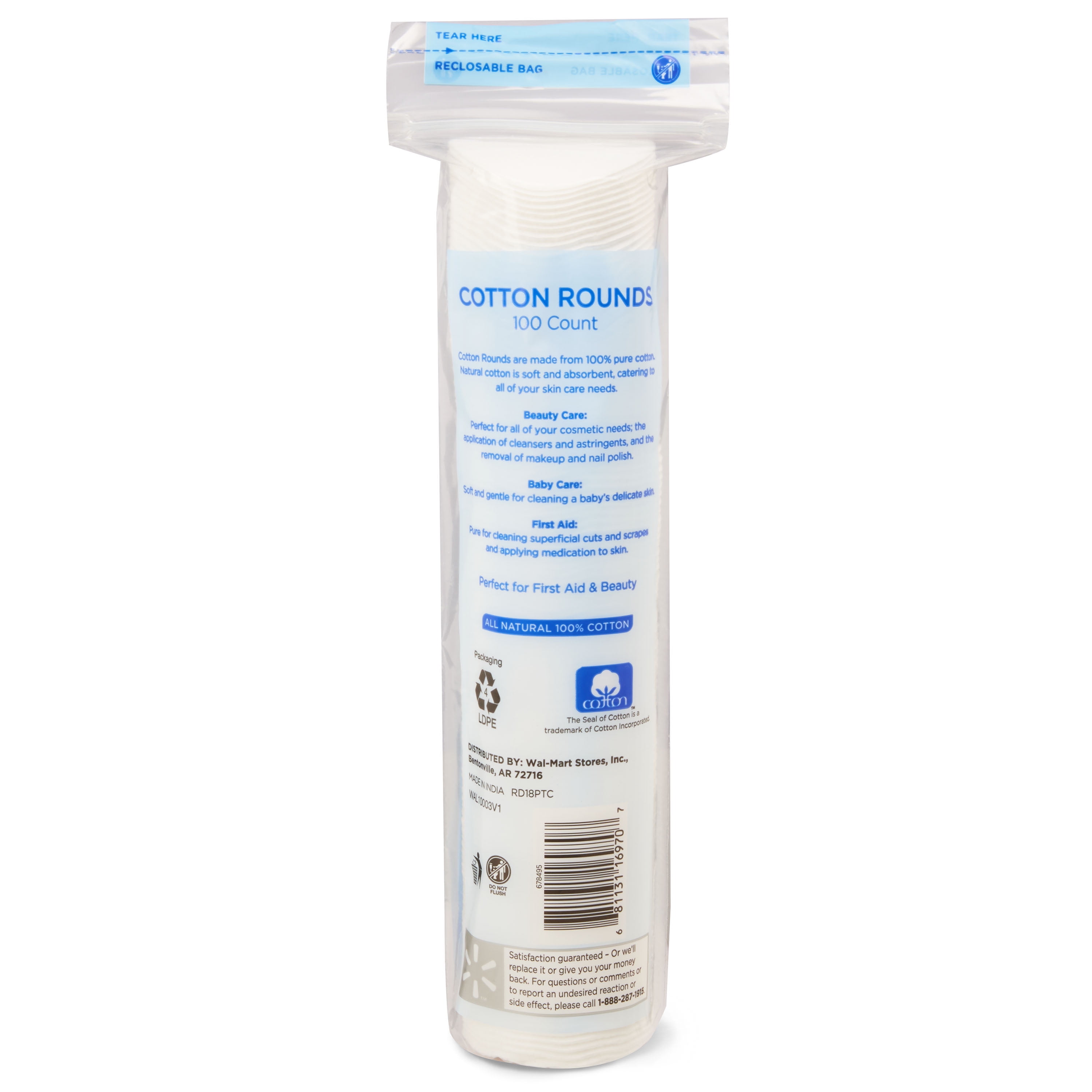 Equate Beauty Natural Cotton Rounds for Skincare and Makeup Removal (100 Count) rdi73