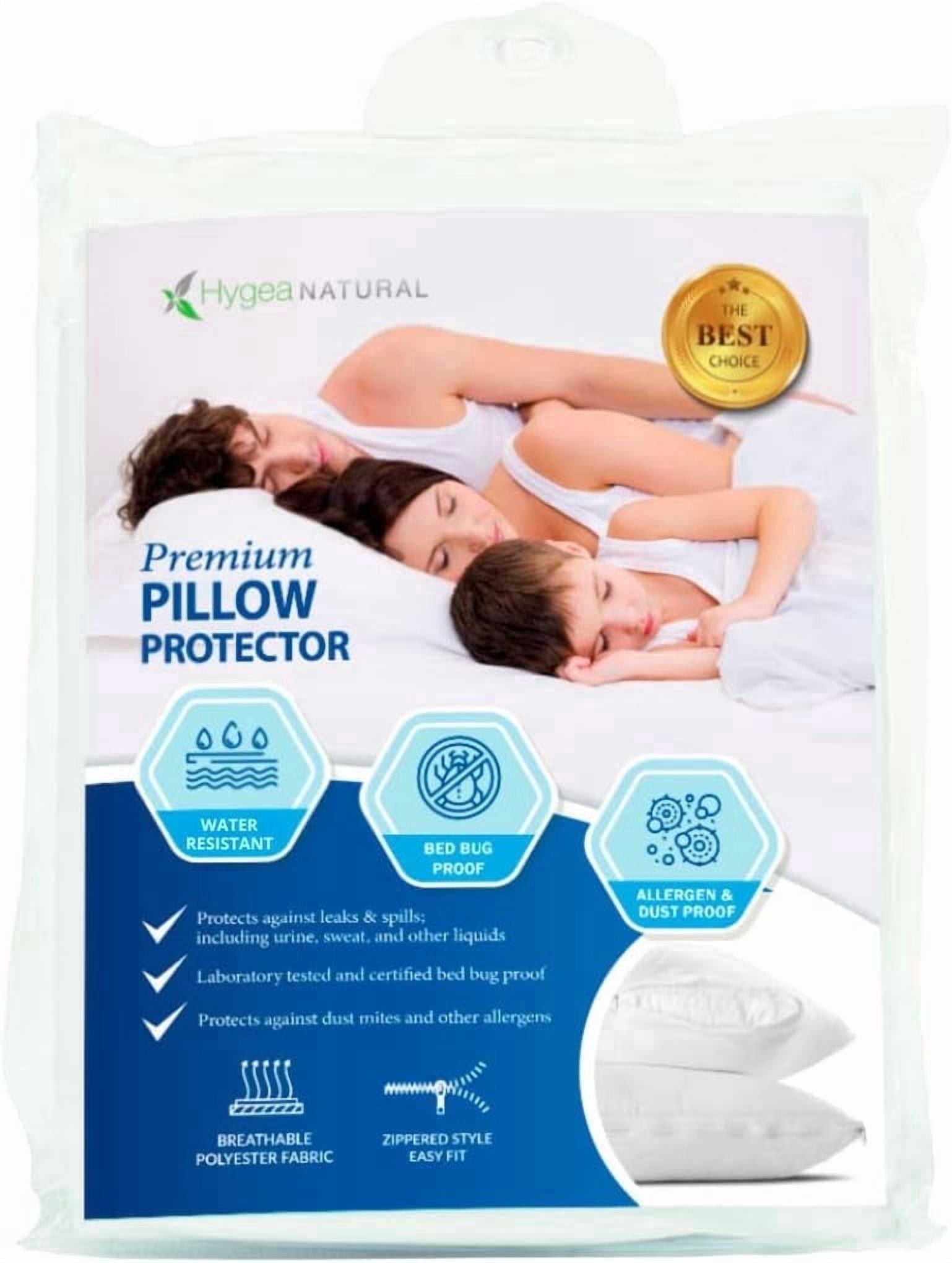 Hygea Natural Bed Bug Pillow Protector Cover Waterproof Breathable (White, Standard, 2 Pack) dssa6