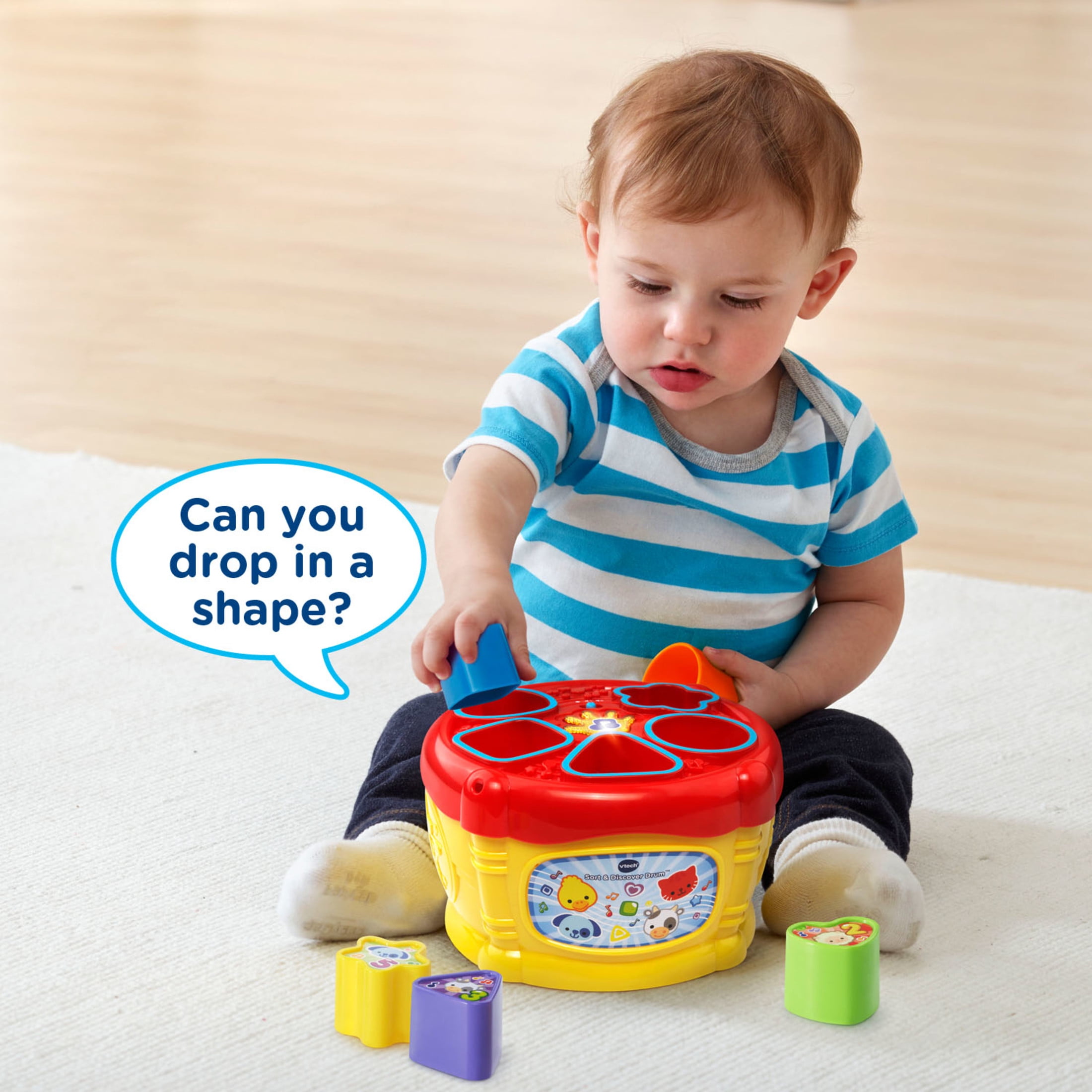 VTech Sort & Discover Drum Interactive Learning Toy with Shape Sorter (6-36 Months) 2xjxa