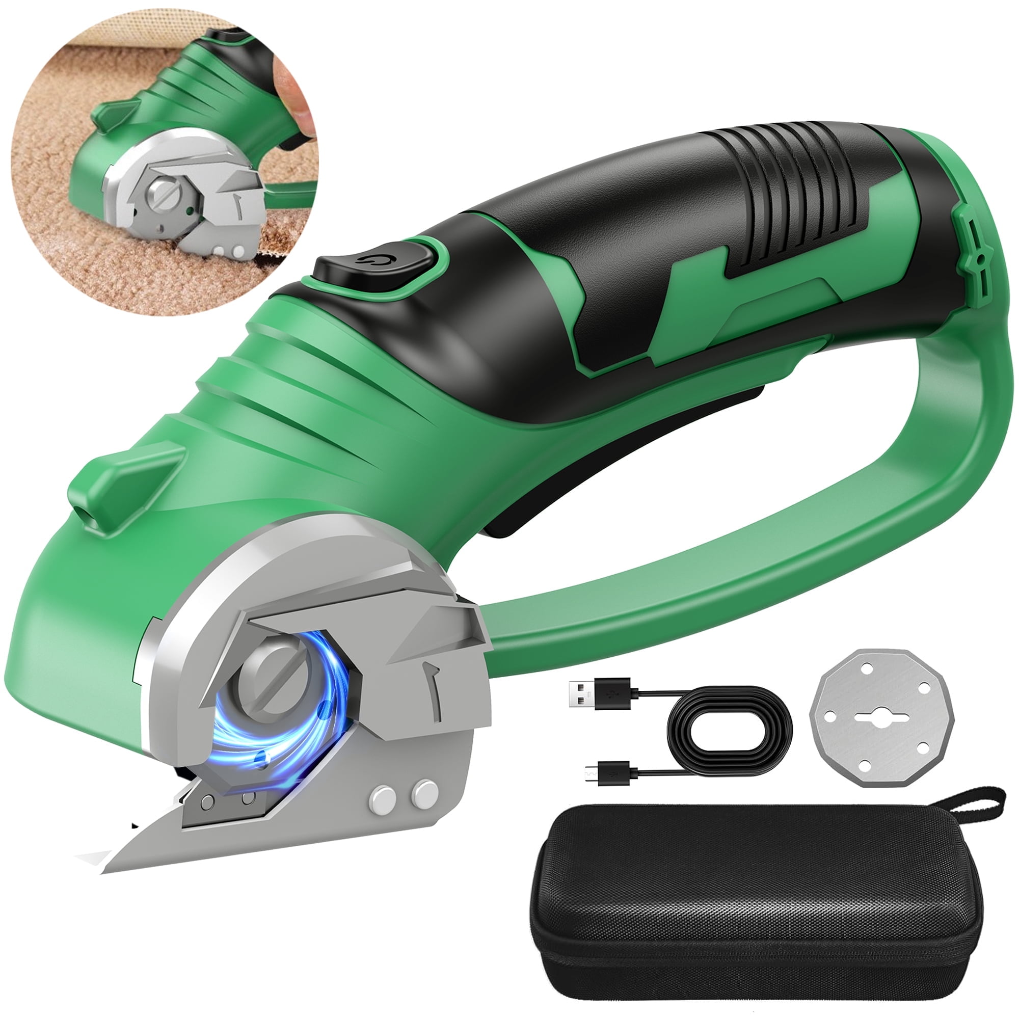 Jellas 4V Cordless Electric Scissors for Cardboard and Fabric (Green, 0.91 lb) krgsf