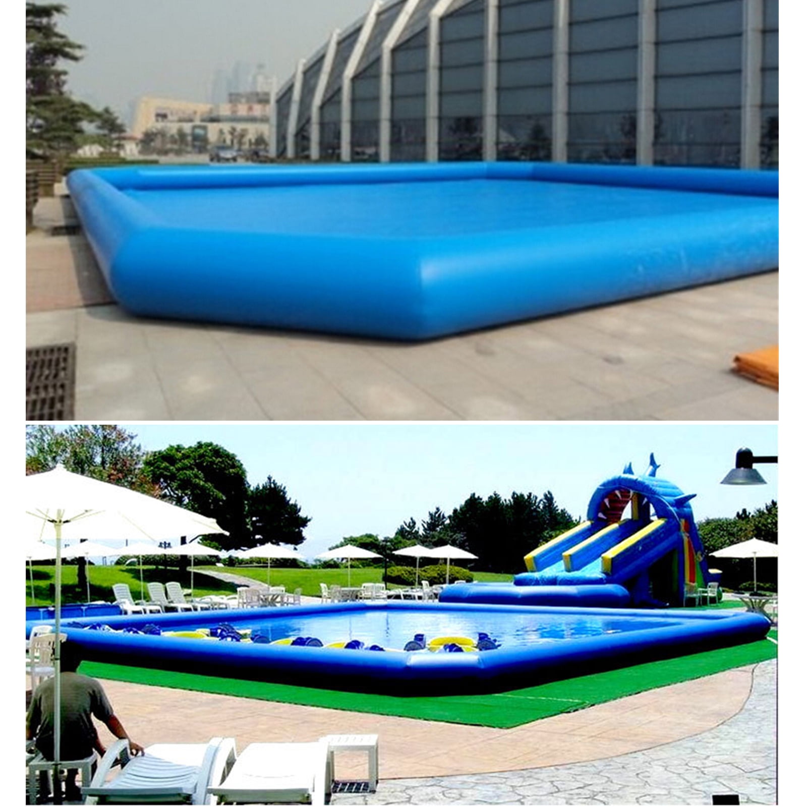 Intbuying Large Inflatable Square Swimming Pool with 110V Blower (Blue, 23x23x1.8 ft) is70y