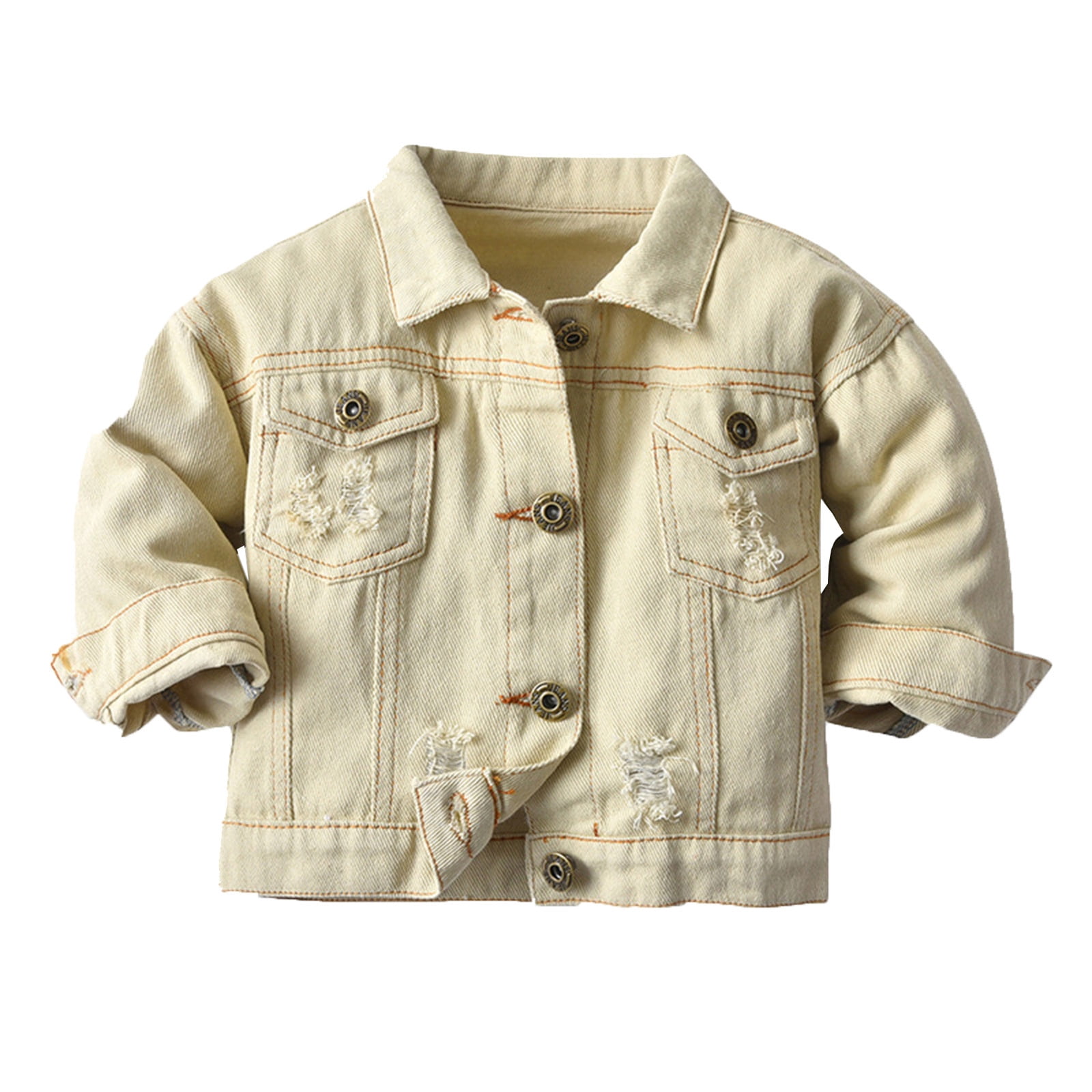 Glisme Girls Denim Jacket Windproof Solid Color Warm Outerwear (Beige, 18-24 Months) bwpga
