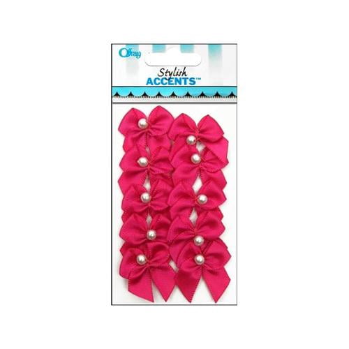 Offray 2-Loop Bow with Pearl Accessory for Crafts and Hair Clips (Hot Pink, 0.625 in, 40 count) bwxi2