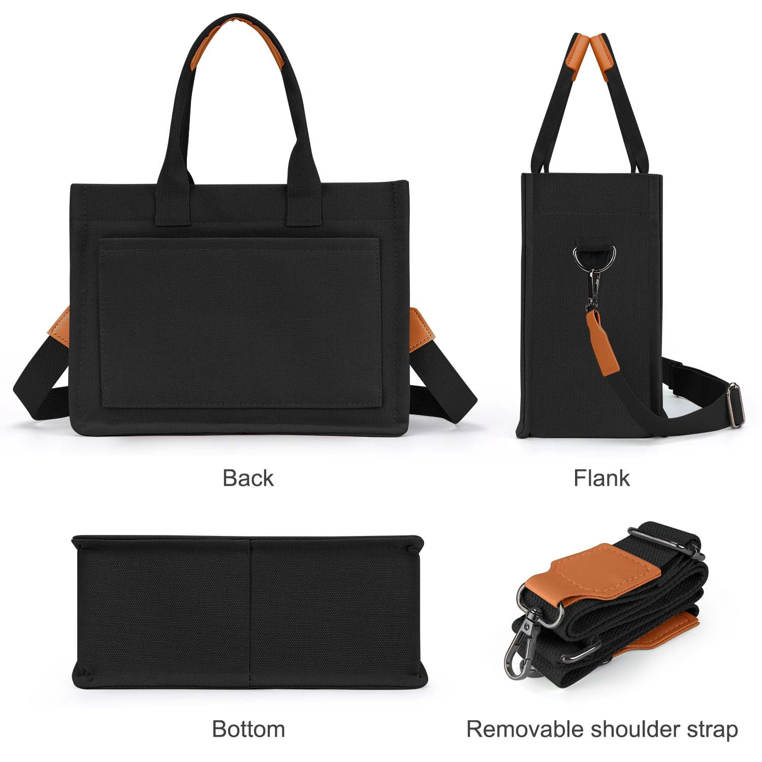 Gocvo Canvas Tote Bag for Women, Large Multi-Pocket Crossbody Handbag (Black, 15 in x 12 in x 5 in) ibyfq