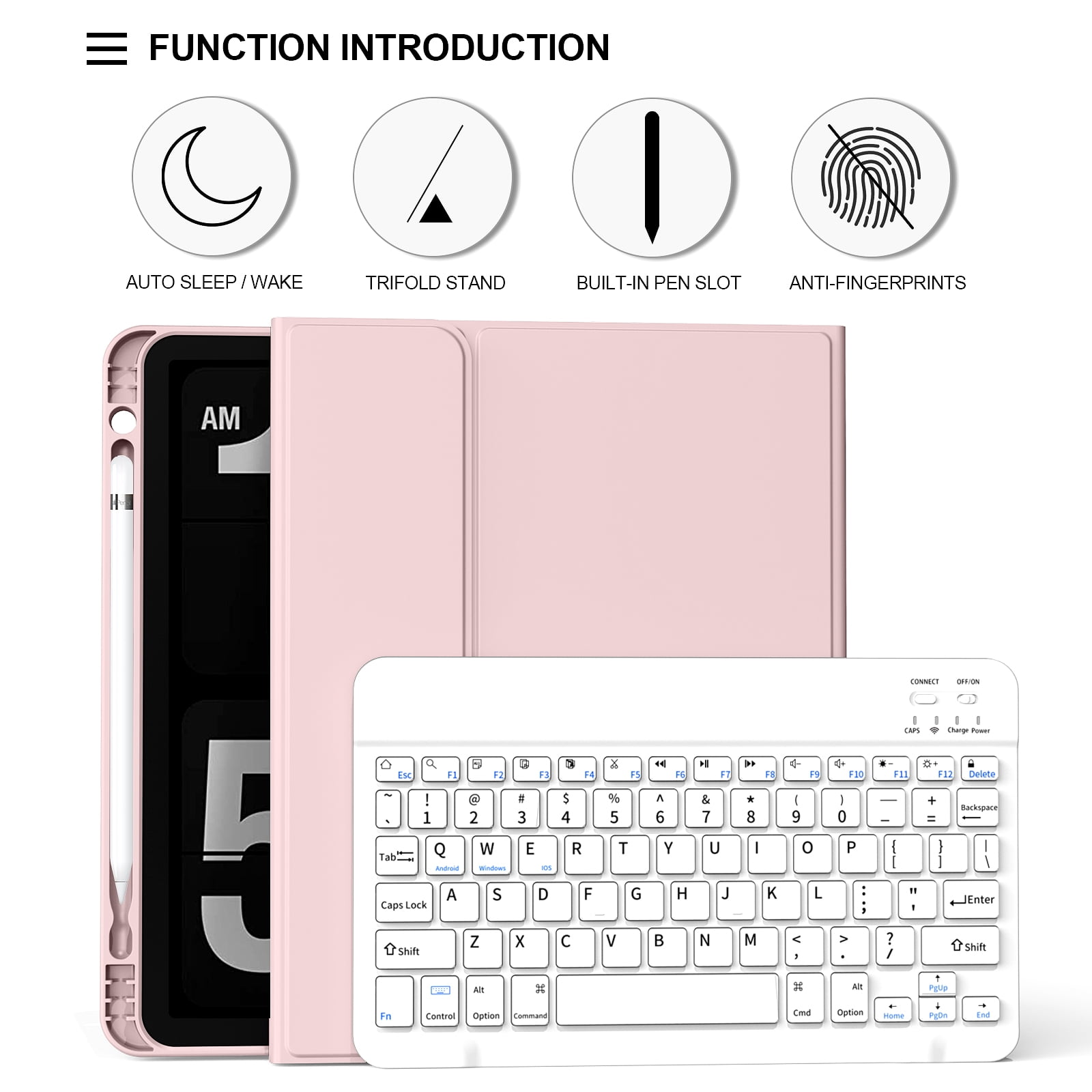 Aoub Keyboard Case for iPad 11th Gen 2025 & 10th Gen 2022, Detachable Wireless Bluetooth Cover with Pencil Holder (Pink, 11 in) 6k00y