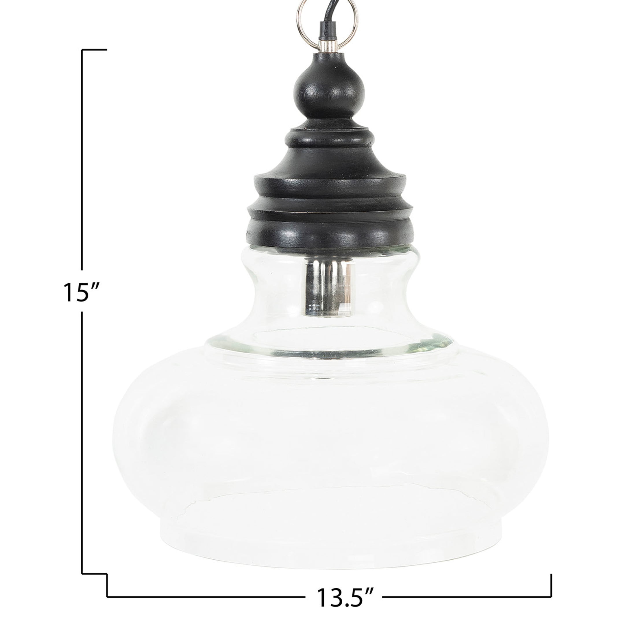 Creative Co-Op Glass and Distressed Wood Ceiling Light, Farmhouse Pendant Fixture (Black, 13.5 in x 13.5 in x 15 in) jjlye