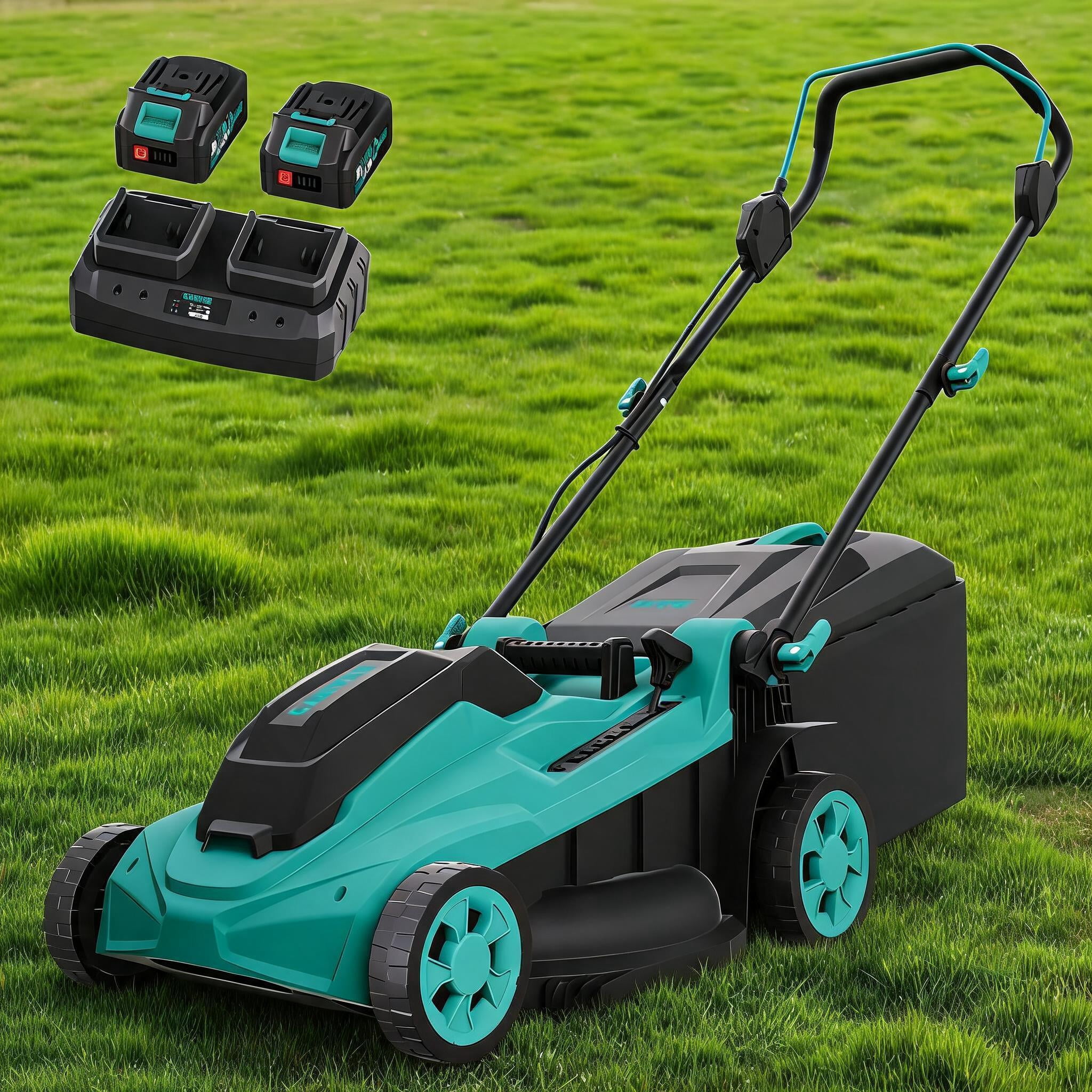 Gaderth 40V 17-inch Cordless Electric Lawn Mower, Lightweight Walk-Behind Push Mower with 4.0Ah Battery (17 in) p6s45