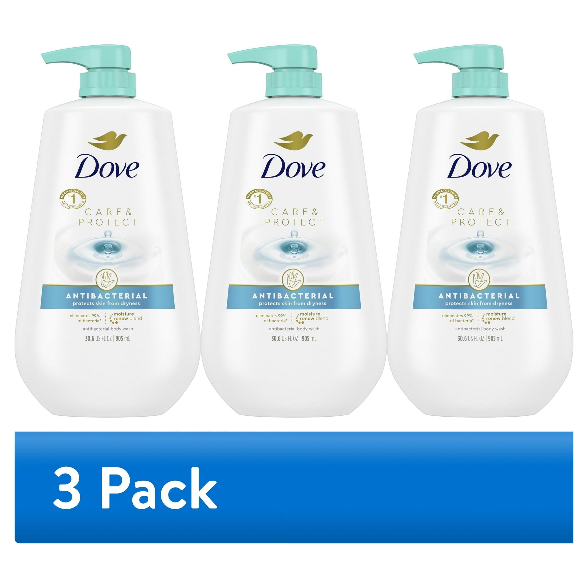 Dove Care and Protect Antibacterial Body Wash, Moisturizing Daily Cleanser (3 Pack, 30.6 fl oz) jbted