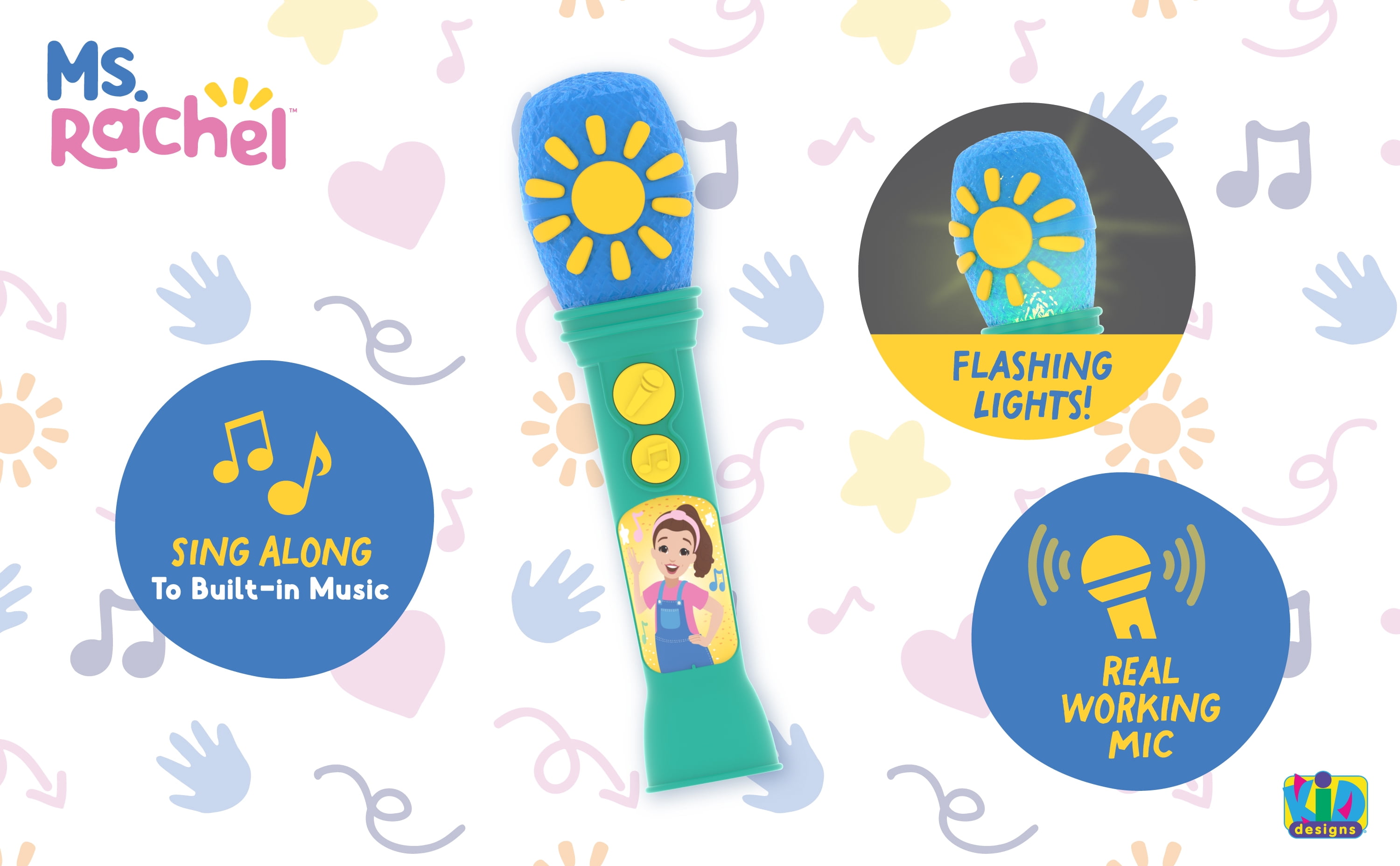 Ms. Rachel Sing Along Microphone with Built-in Music and Flashing Lights (Blue) boequ