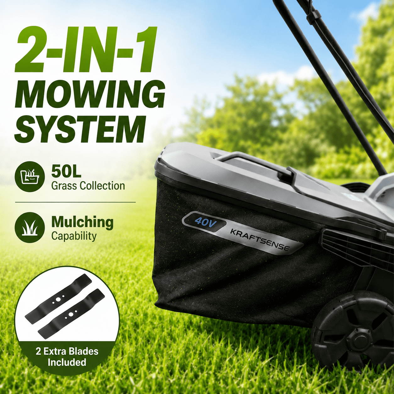 KraftSense 40V Cordless 18-Inch Push Lawn Mower with 4Ah Battery & Charger (18 in) gy2ll