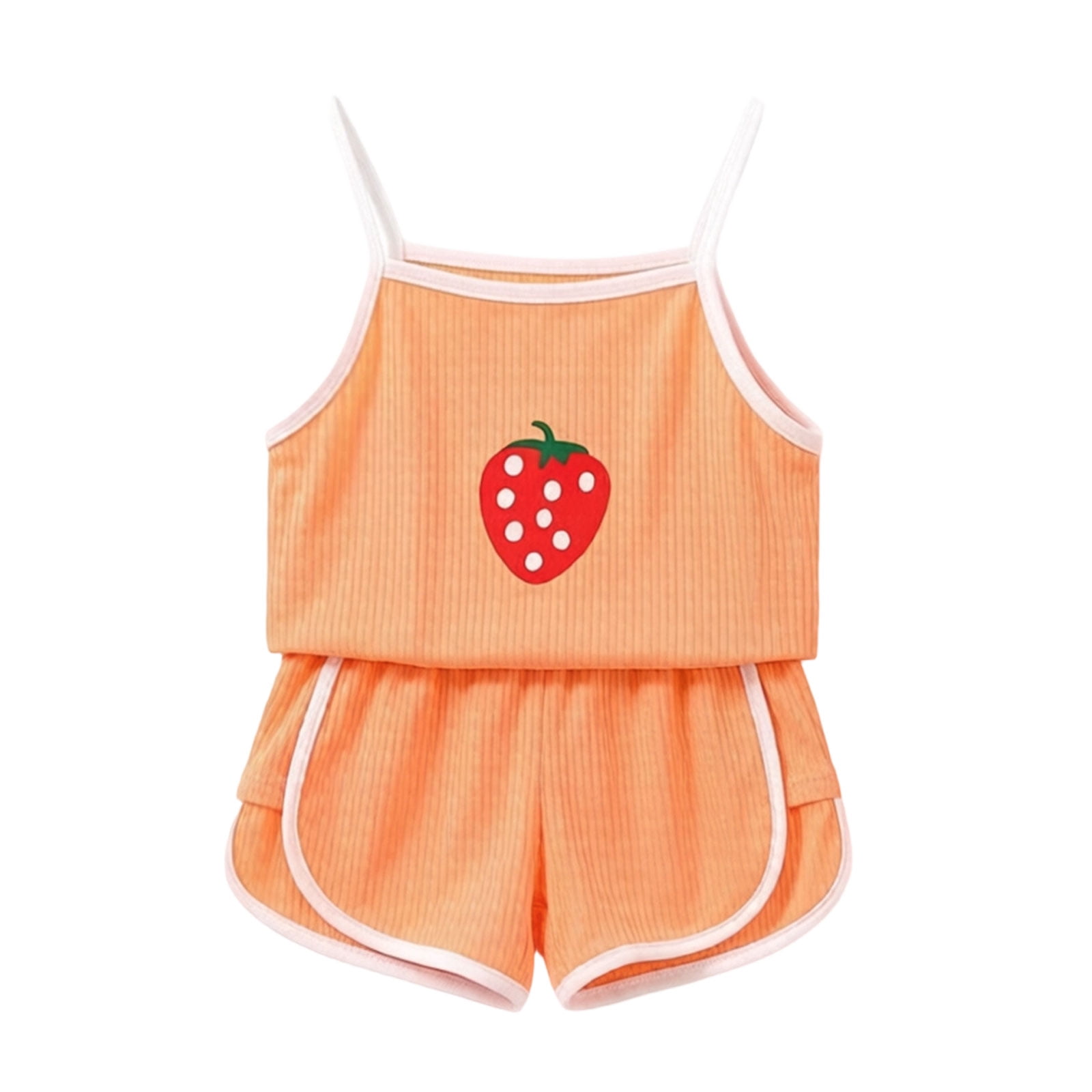 Ulanda Toddler Girls Summer Outfit Set Dinosaur Print Sleeveless Tank Top and Shorts (Orange, 6-12 Months) n30pl