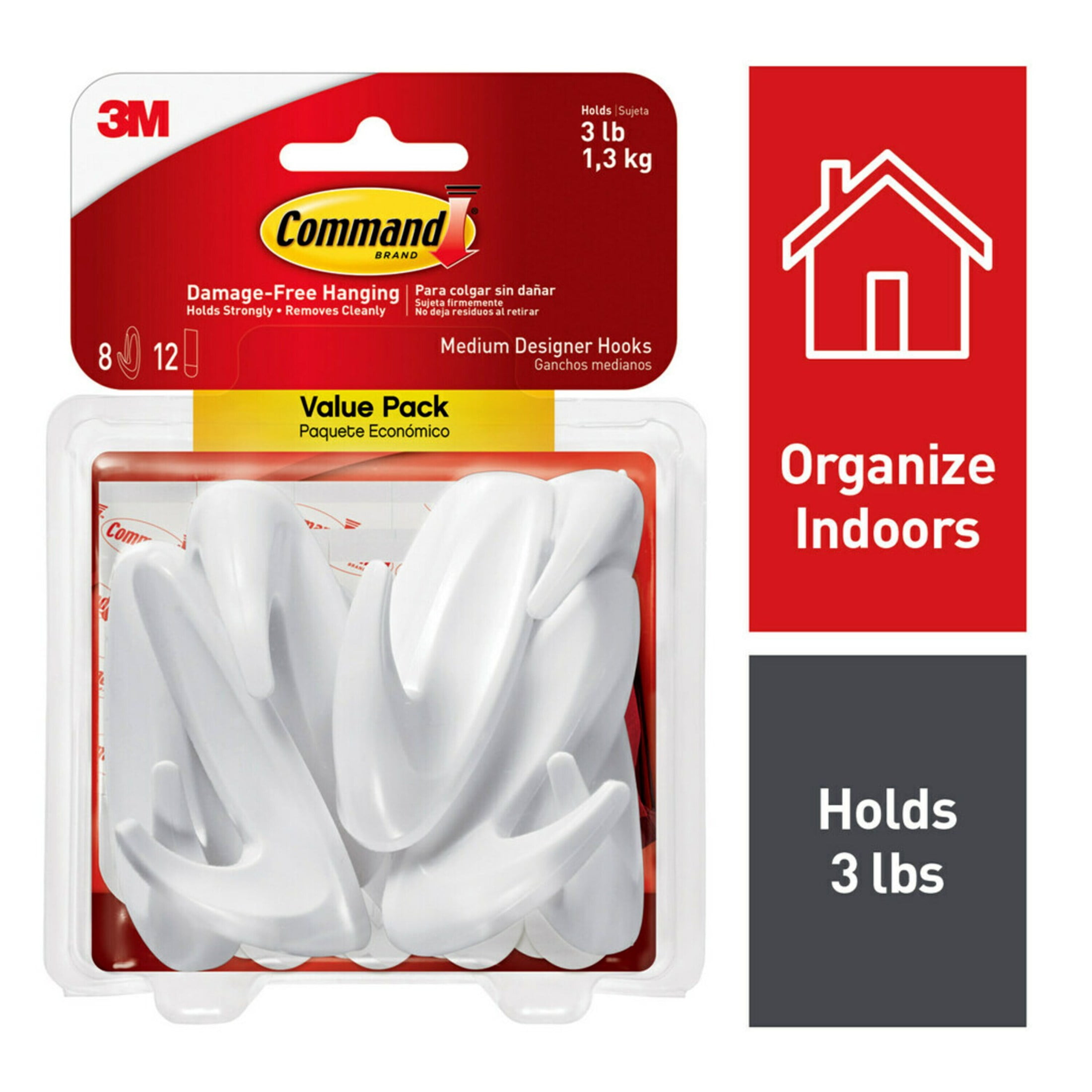 Command Medium Designer Hooks, Damage-Free Wall Hanging, White (8 Hooks, 3 Pack) aaj9w