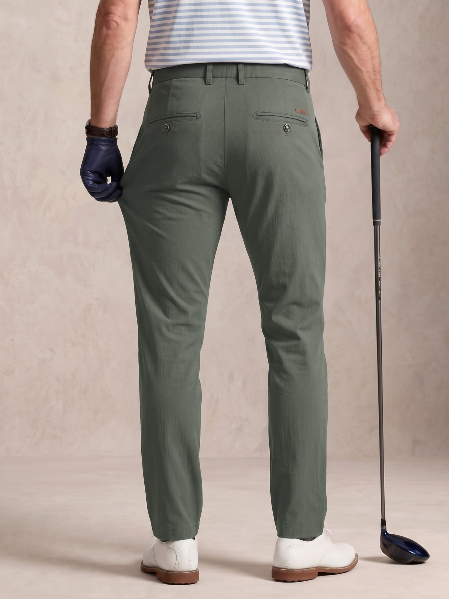 MEILIHUA Men's 4-Way Stretch Dress Pants Mid-Rise Straight Cut Elastic Waist (Green, 32x30) k6bsd