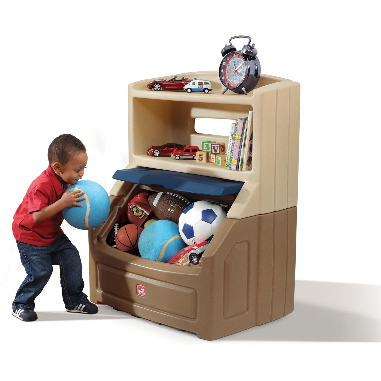 Step2 Lift & Hide Toy Box and Bookcase Organizer (Brown and Blue, 38 in Tall) mz6mz