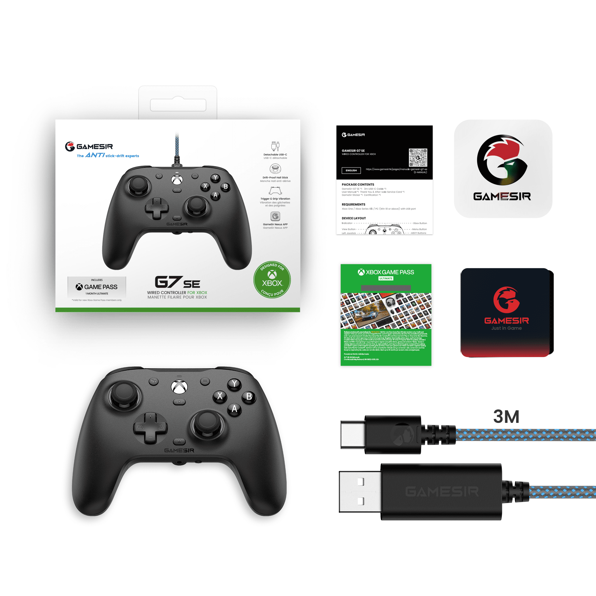 GameSir G7 SE Wired Gaming Controller for Xbox Series X|S and PC, Hall Effect Joysticks and Triggers, Customizable Back Buttons (Black, 1 Count) sua2m