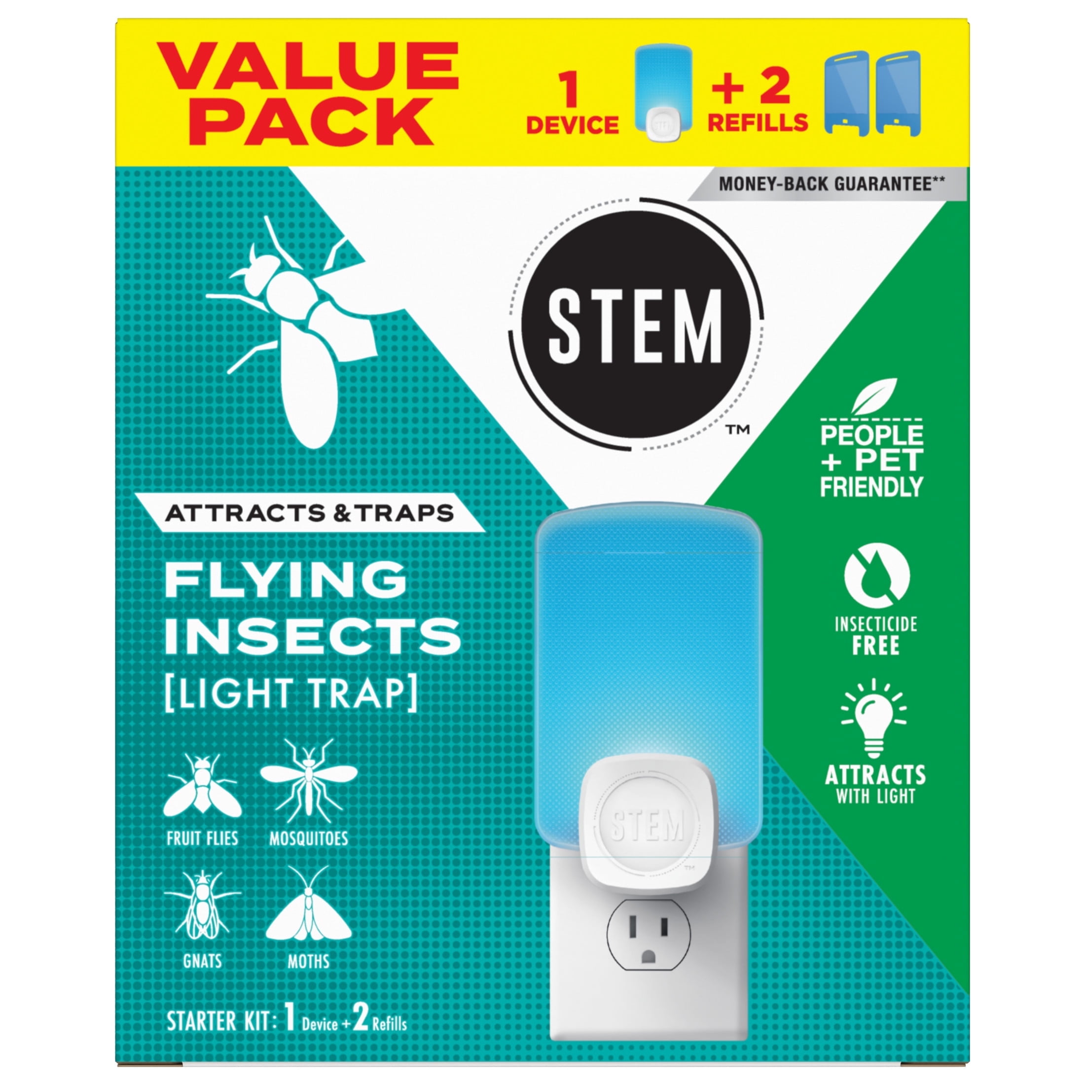 Stem Flying Insect Light Trap, Indoor Pest Control with Sticky Refill Cartridges (Blue, 1 Trap and 2 Cartridges) 6duv5