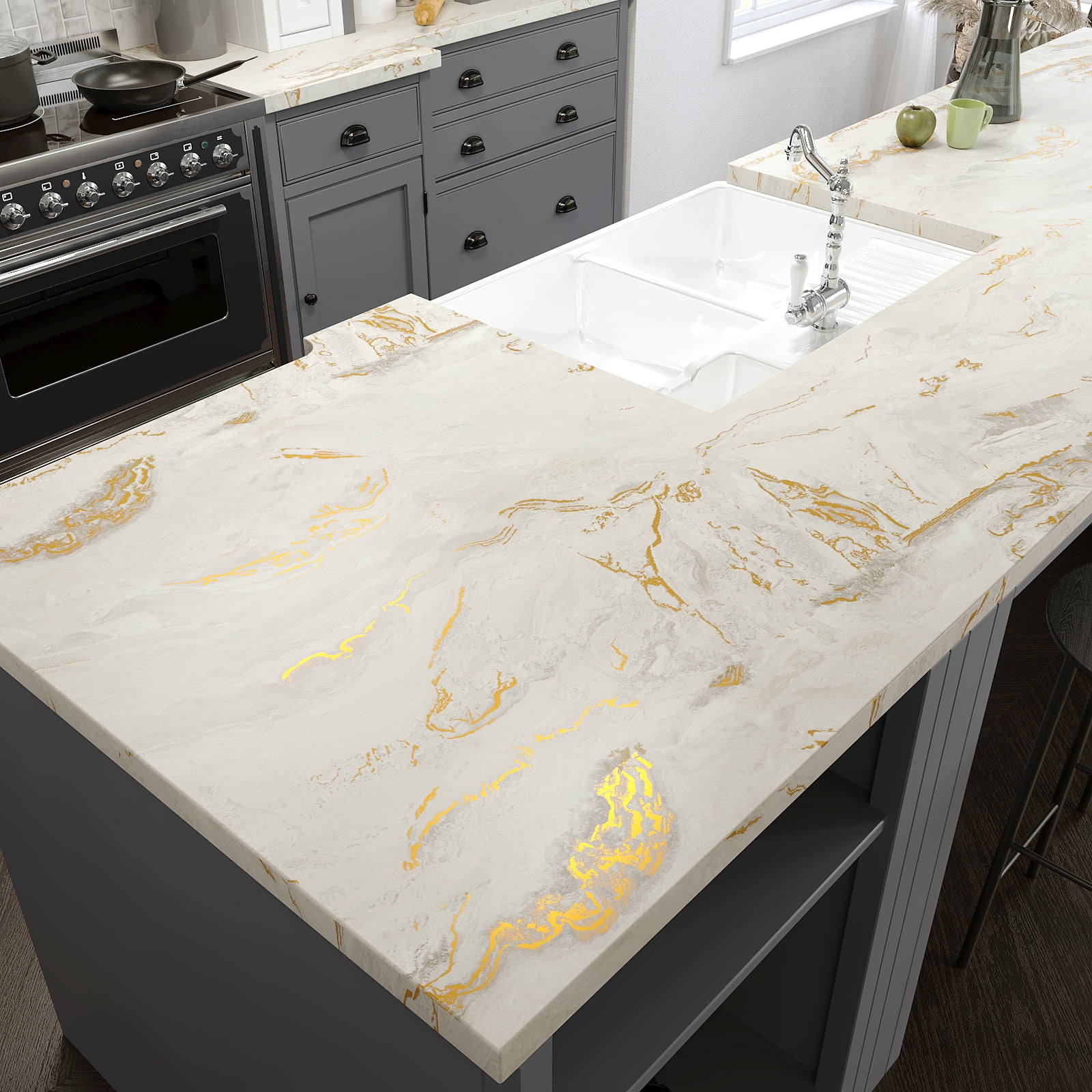 VEELIKE Marble Peel and Stick Countertop Contact Paper, Waterproof Vinyl Film for Kitchen and Bathroom (Beige, 15.7 in x 118 in) wgqeu