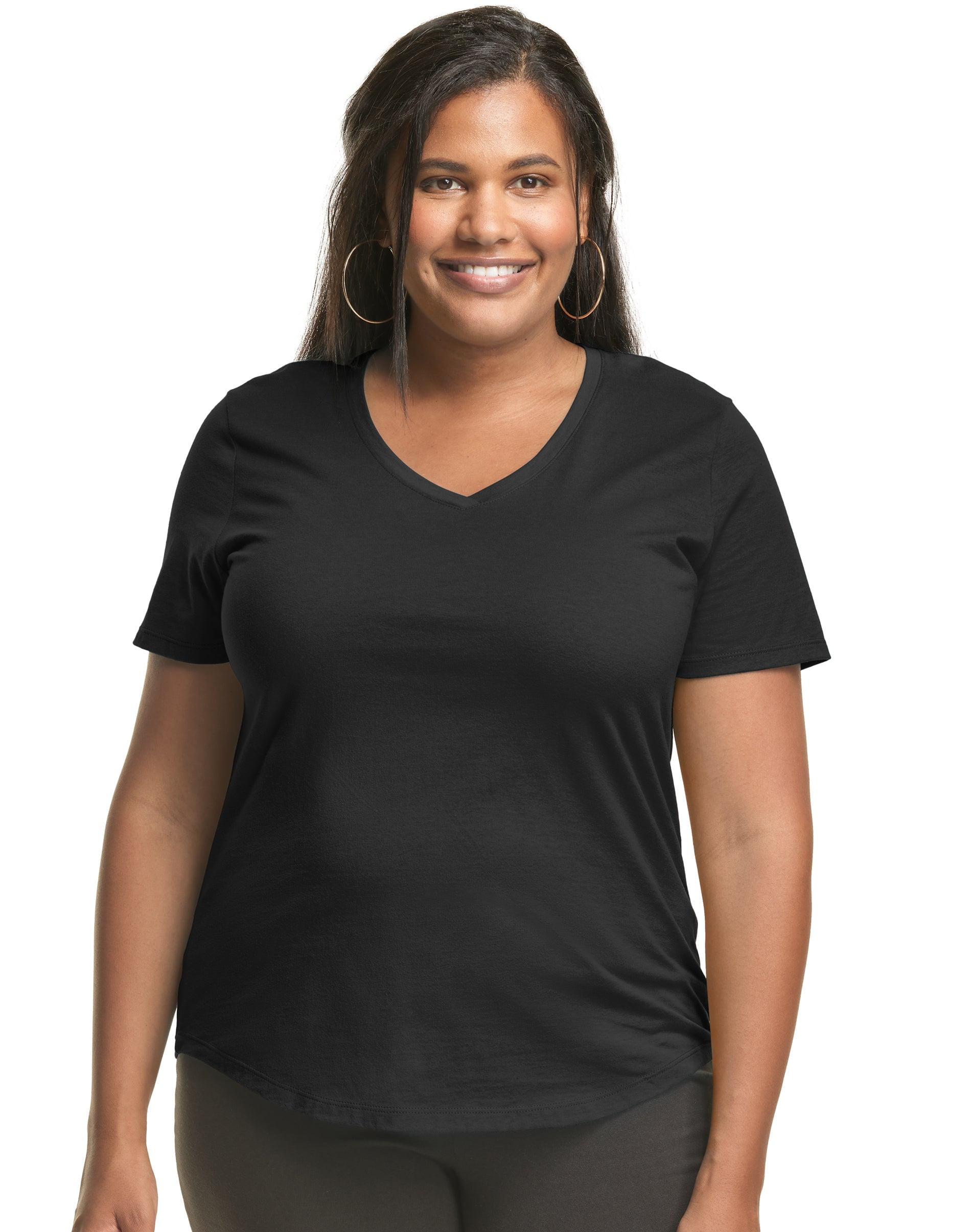 Hanes Just My Size Women's V-Neck T-Shirt Cotton Jersey Short Sleeve (Black, 4X) 89kv1