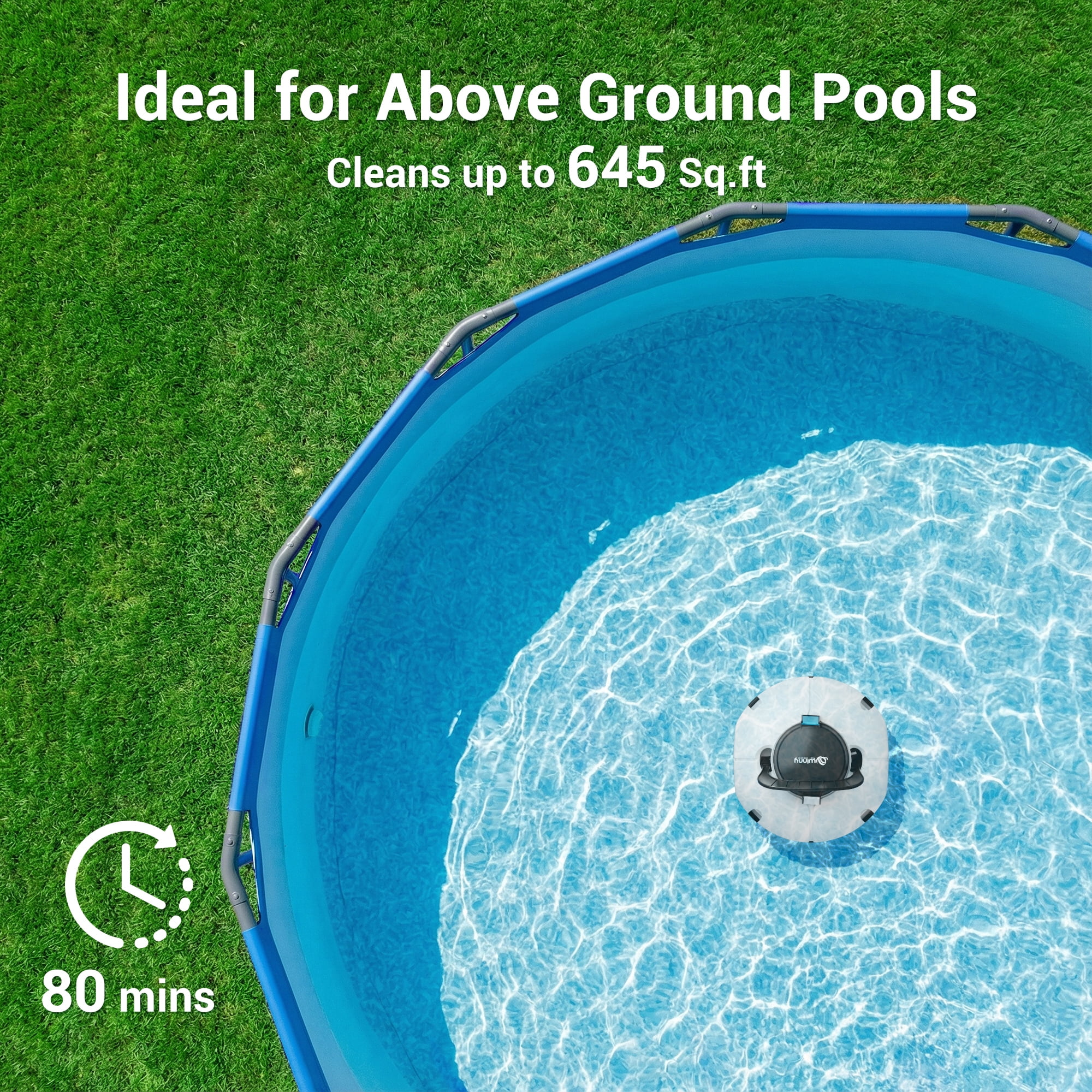 WYBOT Cordless Robotic Pool Cleaner, Automatic Pool Vacuum with Dual-Layer Filtration for Flat Above-Ground Pools (White and Blue, 645 sq.ft) zahk5