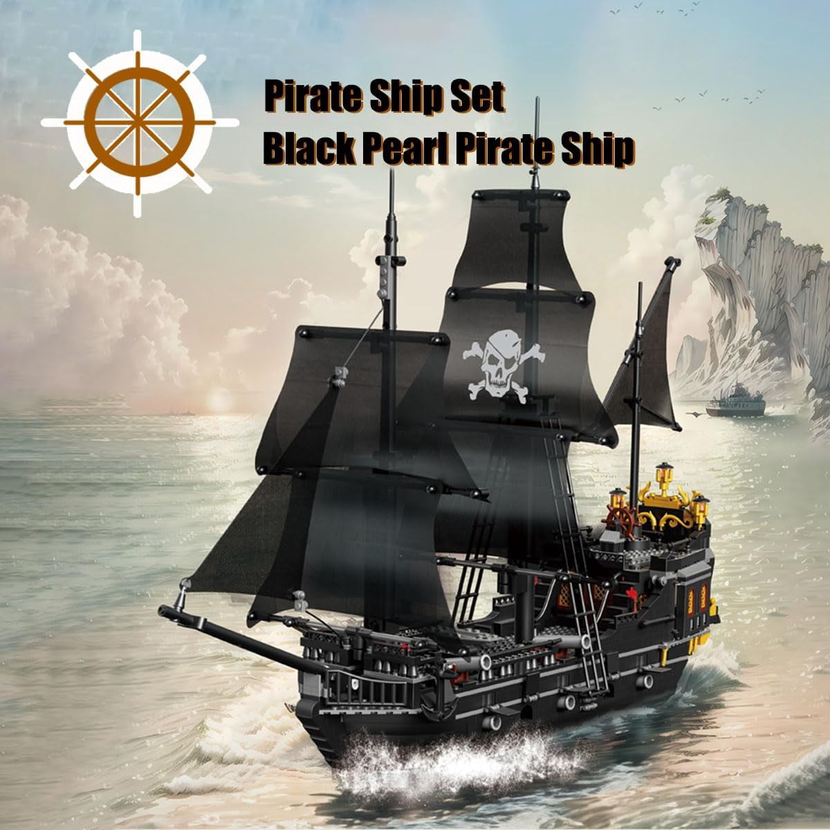 StarMart Black Pearl Pirate Ship Building Blocks Set, Detailed Model Construction Kit for Kids and Adults (Black, 1424 Pieces) e4v2j