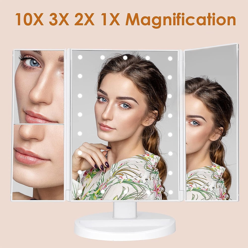COWIN LED Vanity Makeup Mirror with Lights, Tri-Fold Magnifying Mirror with Touch Screen (White, 13.8 in x 9.4 in) 10c88