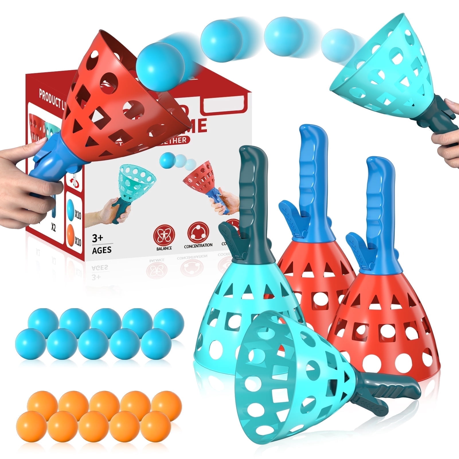 Lucky Doug Pop and Catch Ball Game Set for Kids Outdoor Sports Activity (Blue, 4 Launchers and 20 Balls) 2durl