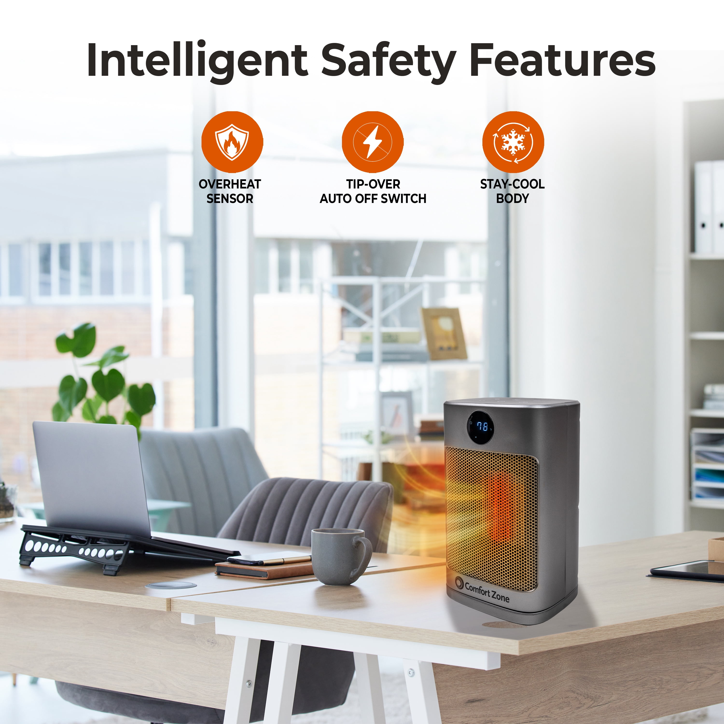 Comfort Zone Oscillating Desktop Space Heater with Remote and Thermostat (Silver, 10 in) wwi6r