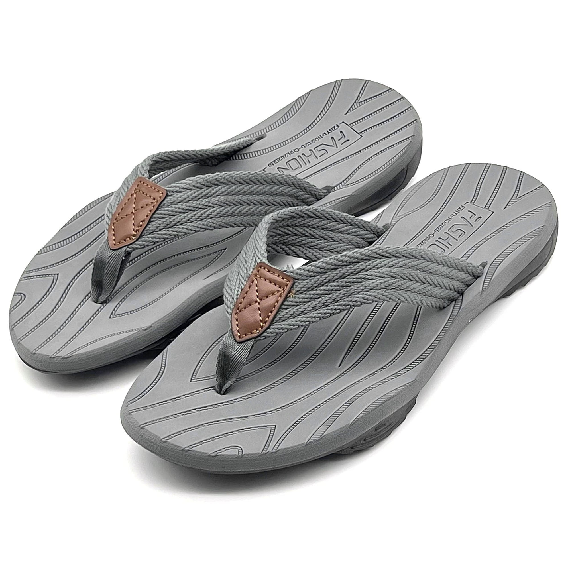 Ecetana Men's Flip Flops Comfort Thong Sandals Non-Slip Beach Footwear (Grey, 10 US) wdcwp