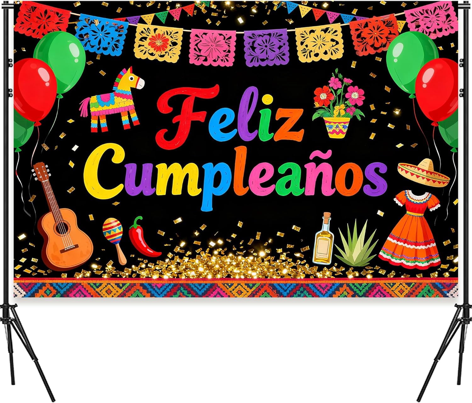 SUNESTOWEL Mexican Fiesta Party Backdrop Colorful Stripe Floral Photography Background (7 ft x 5 ft) ijorh