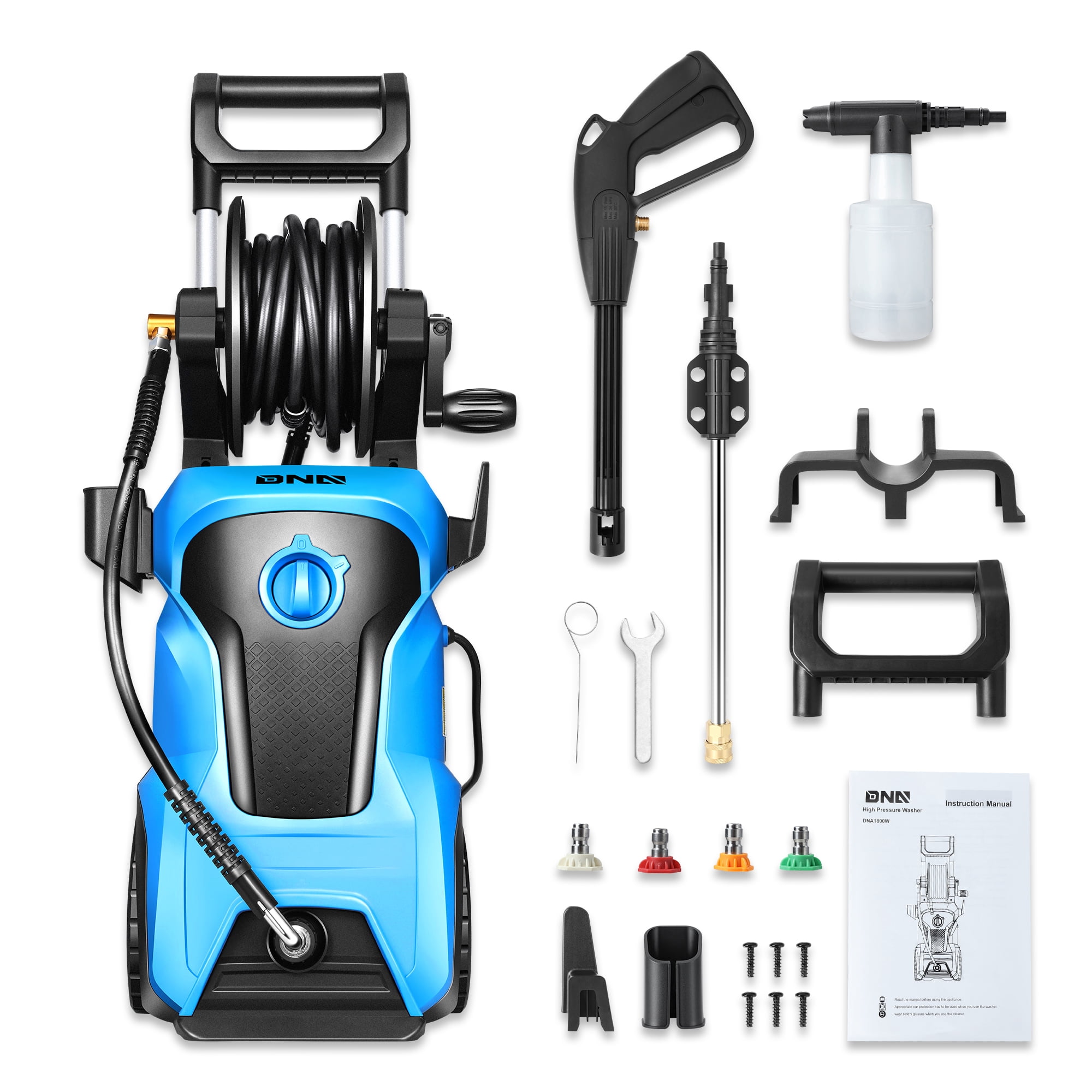 DNA Motoring Electric Pressure Washer 2176 PSI 2.4 GPM High-Power Cleaning System (Blue, 1800W) cjj8s