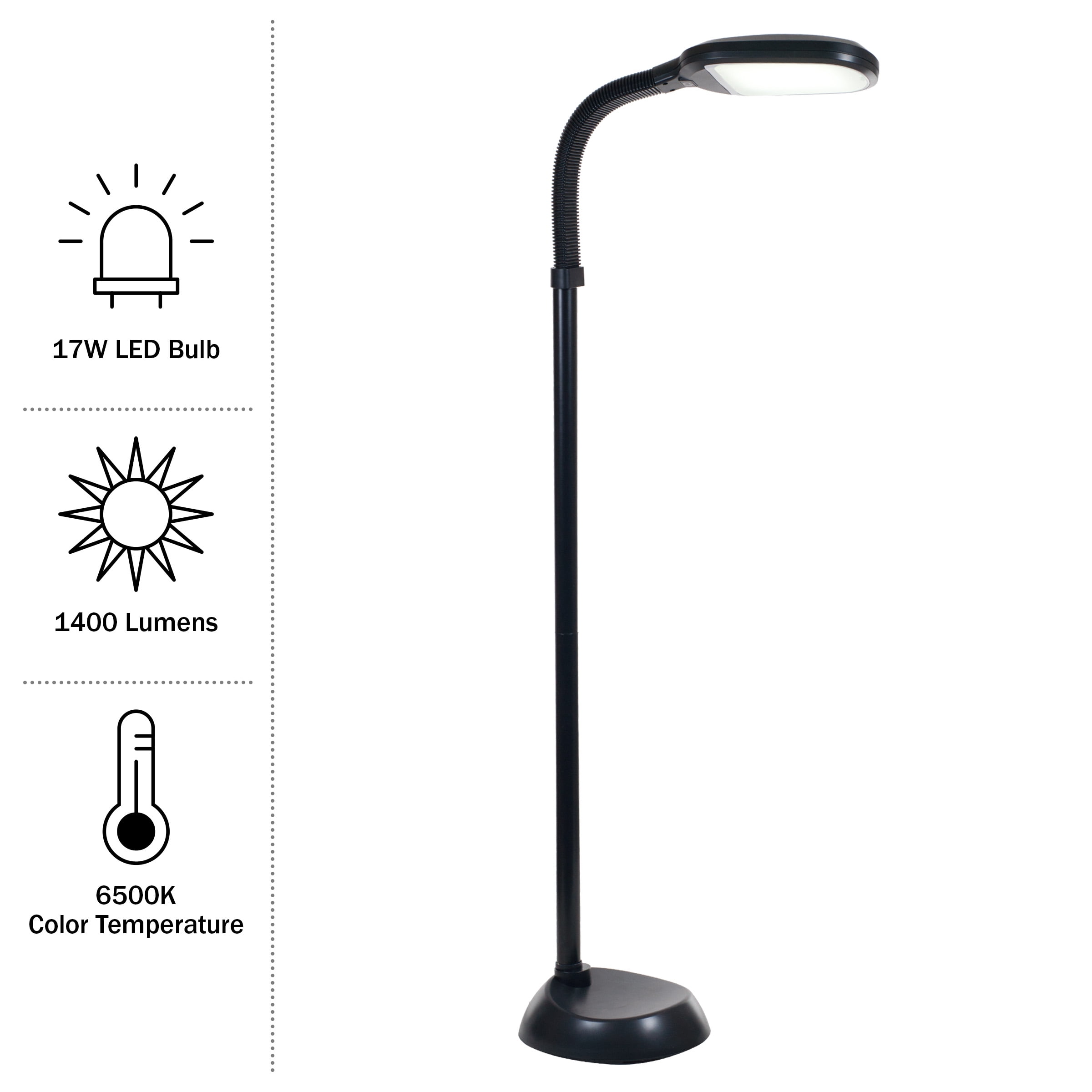 Somerset Home Natural Sunlight LED Floor Lamp, Dimmable Gooseneck Task Light (Black, 62.5 in) d4mee