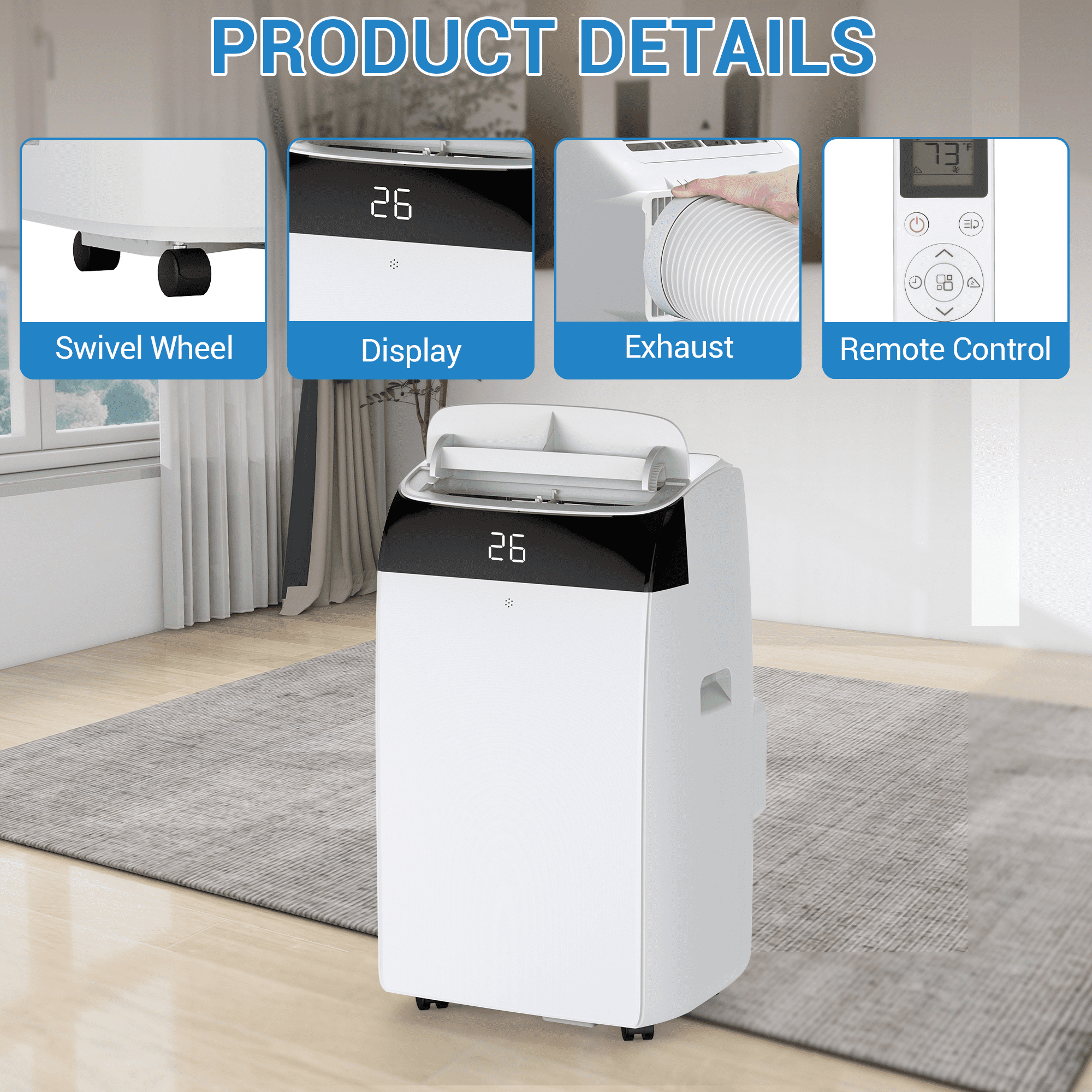 GOGRANT 12000 BTU Portable Air Conditioner, 3-in-1 Cooling Dehumidifier and Fan for Rooms up to 550 sq ft (White) o96uh